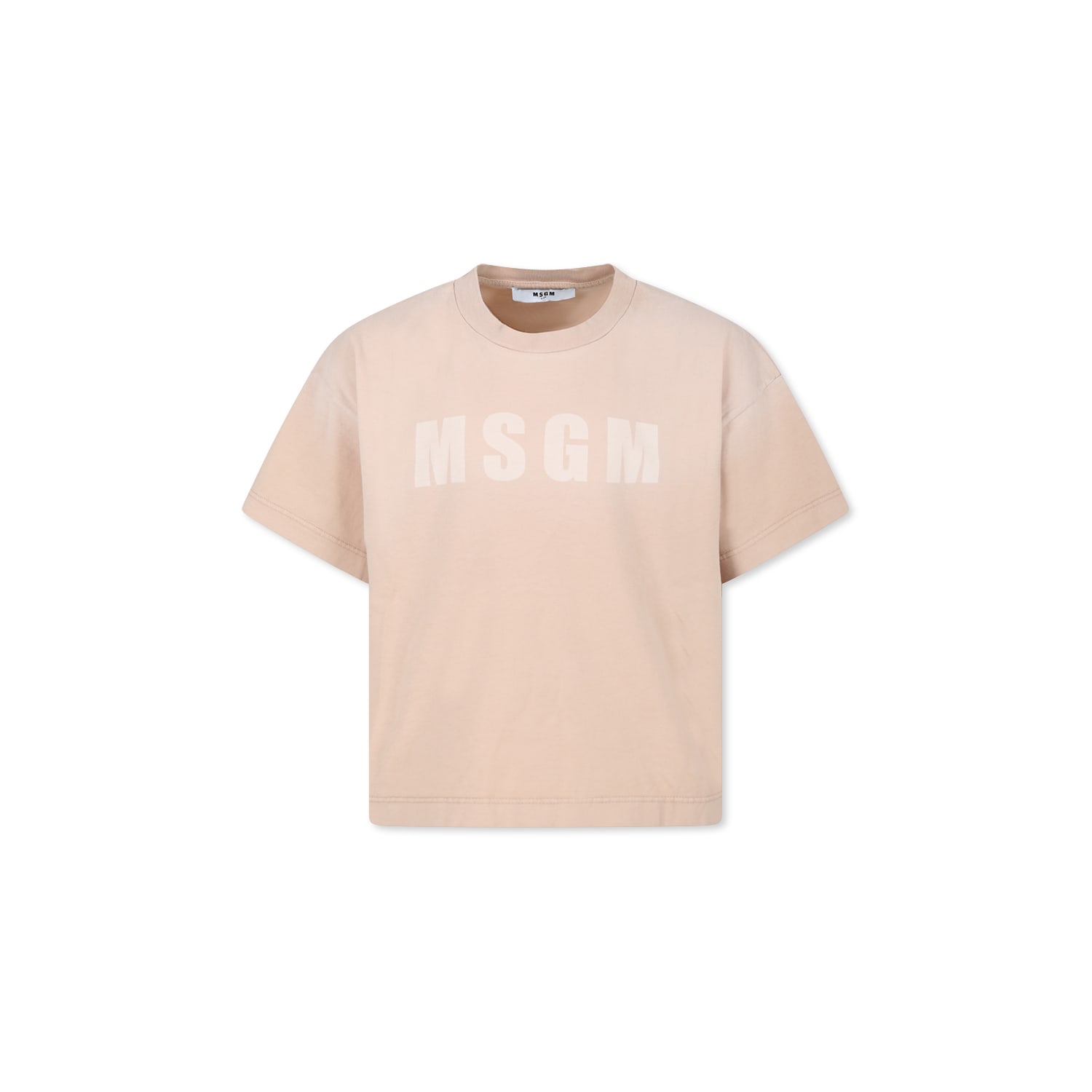 MSGM Beige T-shirt For Girl With Logo