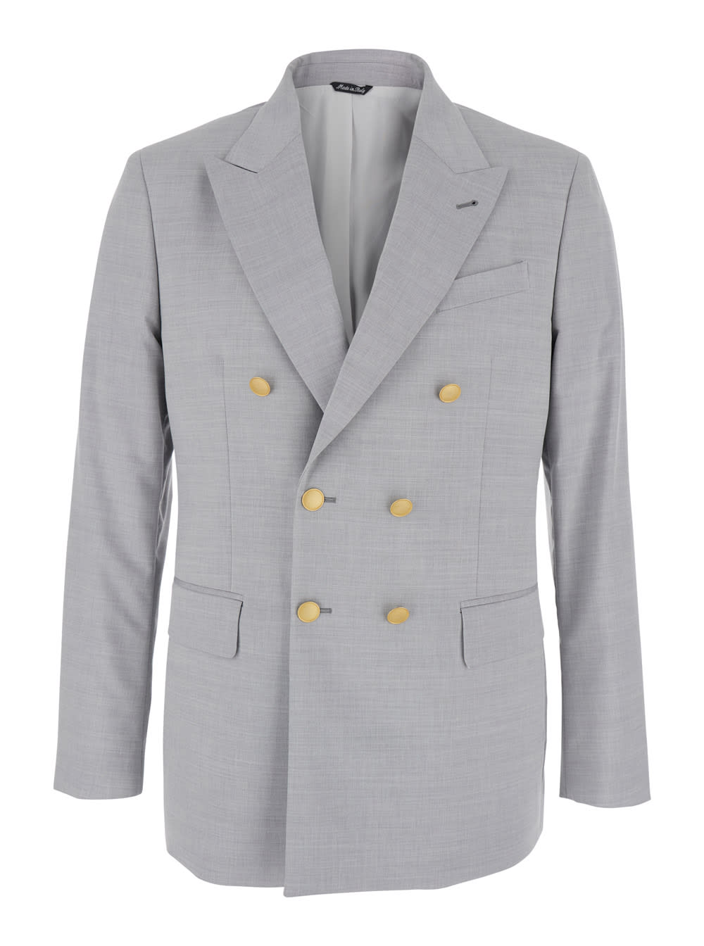 Reveres 1949 Grey Double Breasted Jacket With Peak Lapels In Virgin Wool And Cotton Blend Woman