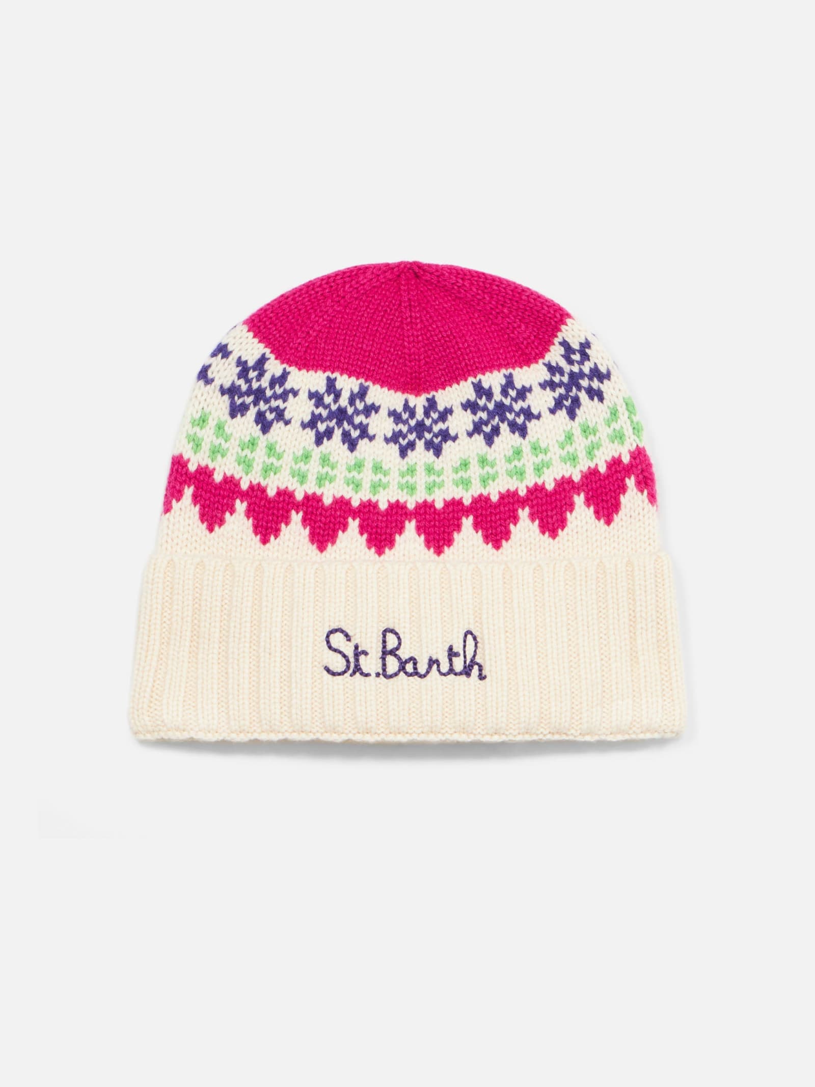 MC2 Saint Barth Woman White Beanie With Fair Isle Heart Jacquard