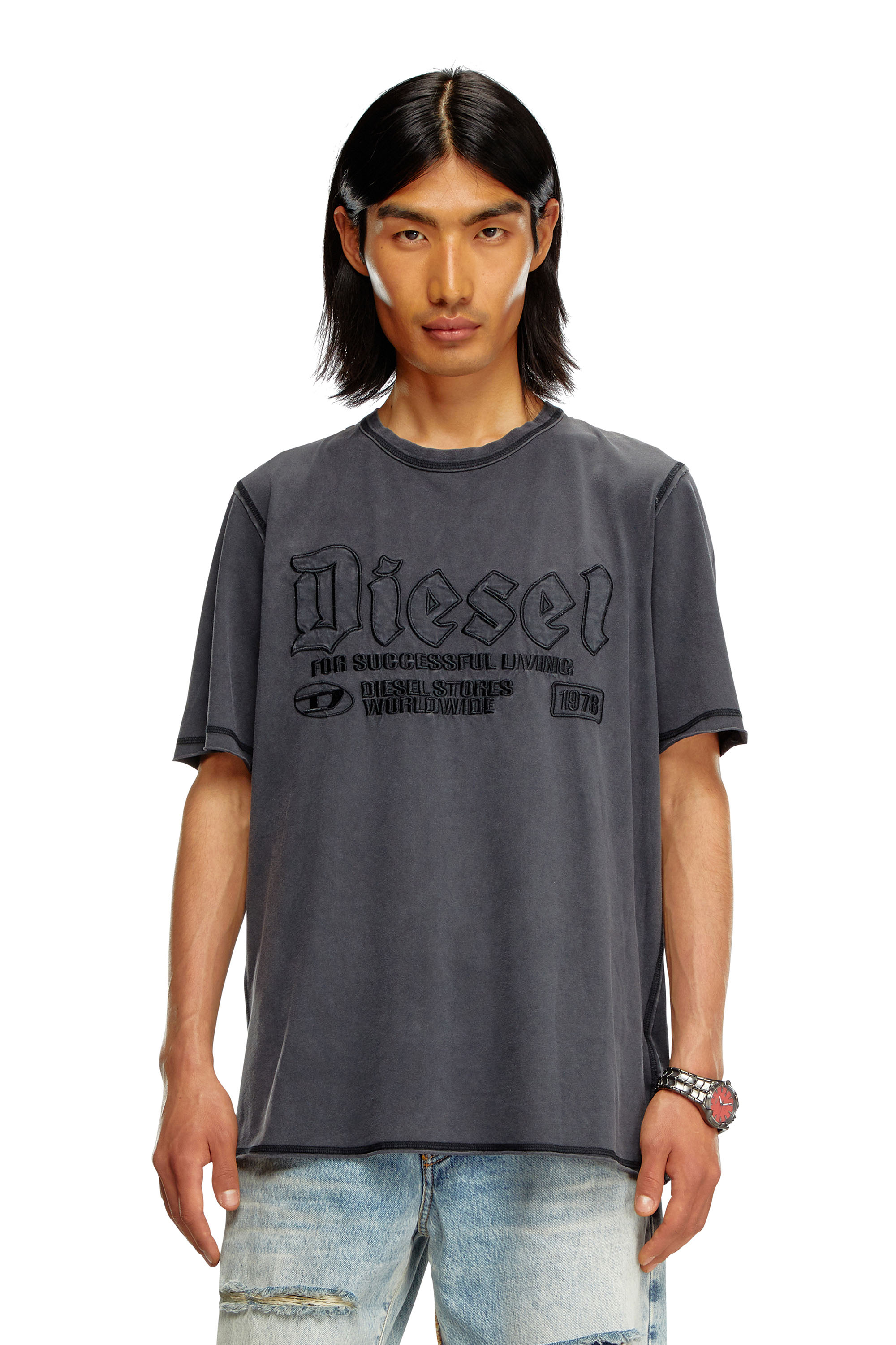 Diesel - Faded T-shirt with tonal embroidery - T-Shirts - Man - Black