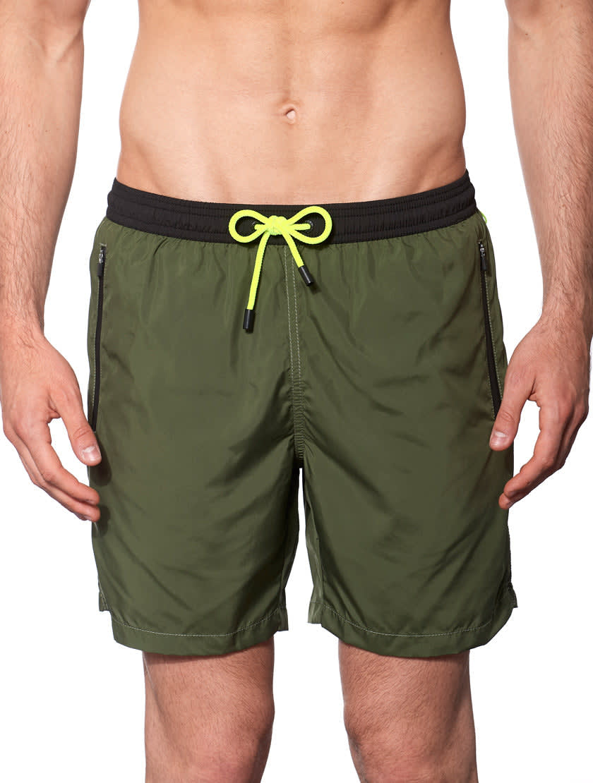 MC2 Saint Barth Dark Green Light Fabric Zipped Swim Shorts