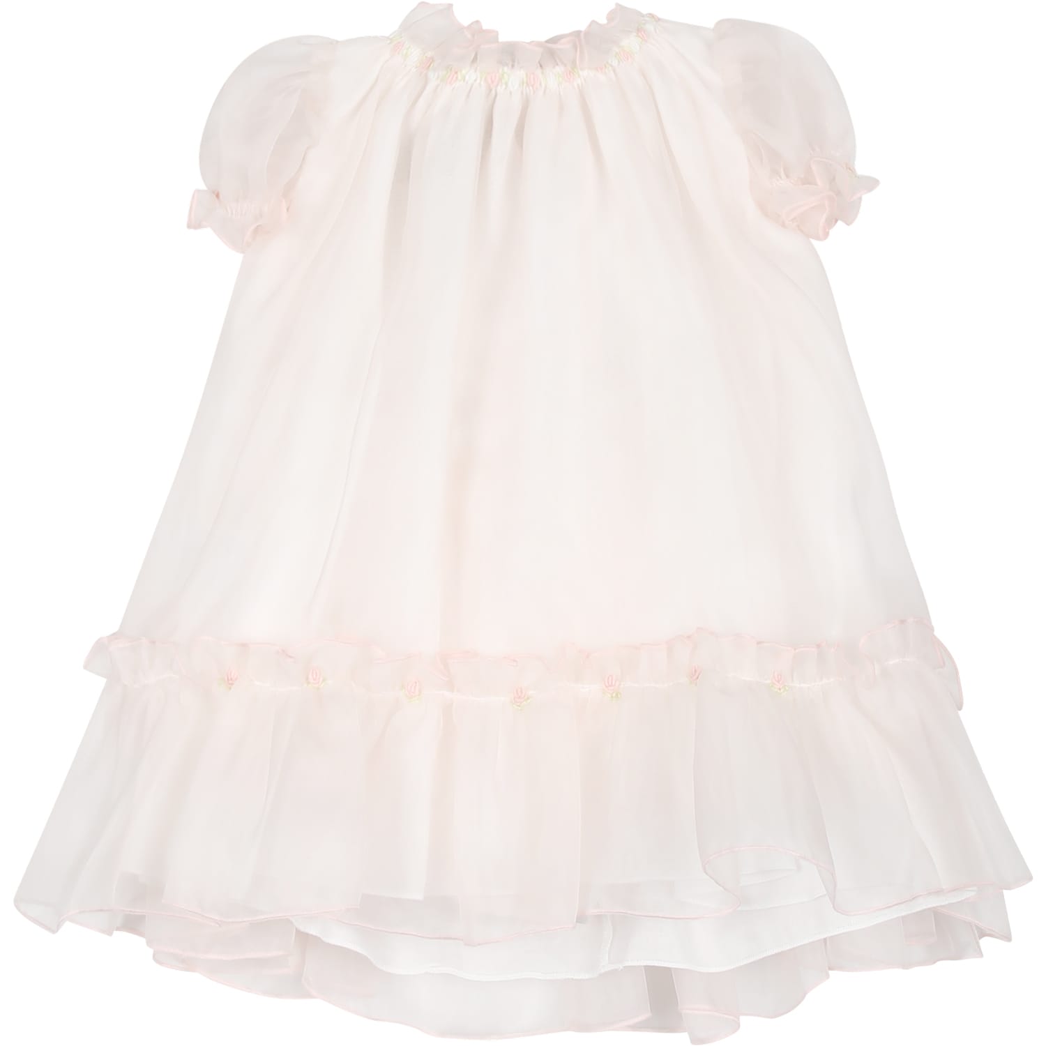 La stupenderia Pink Dress For Baby Girl With Flowers Embroidered