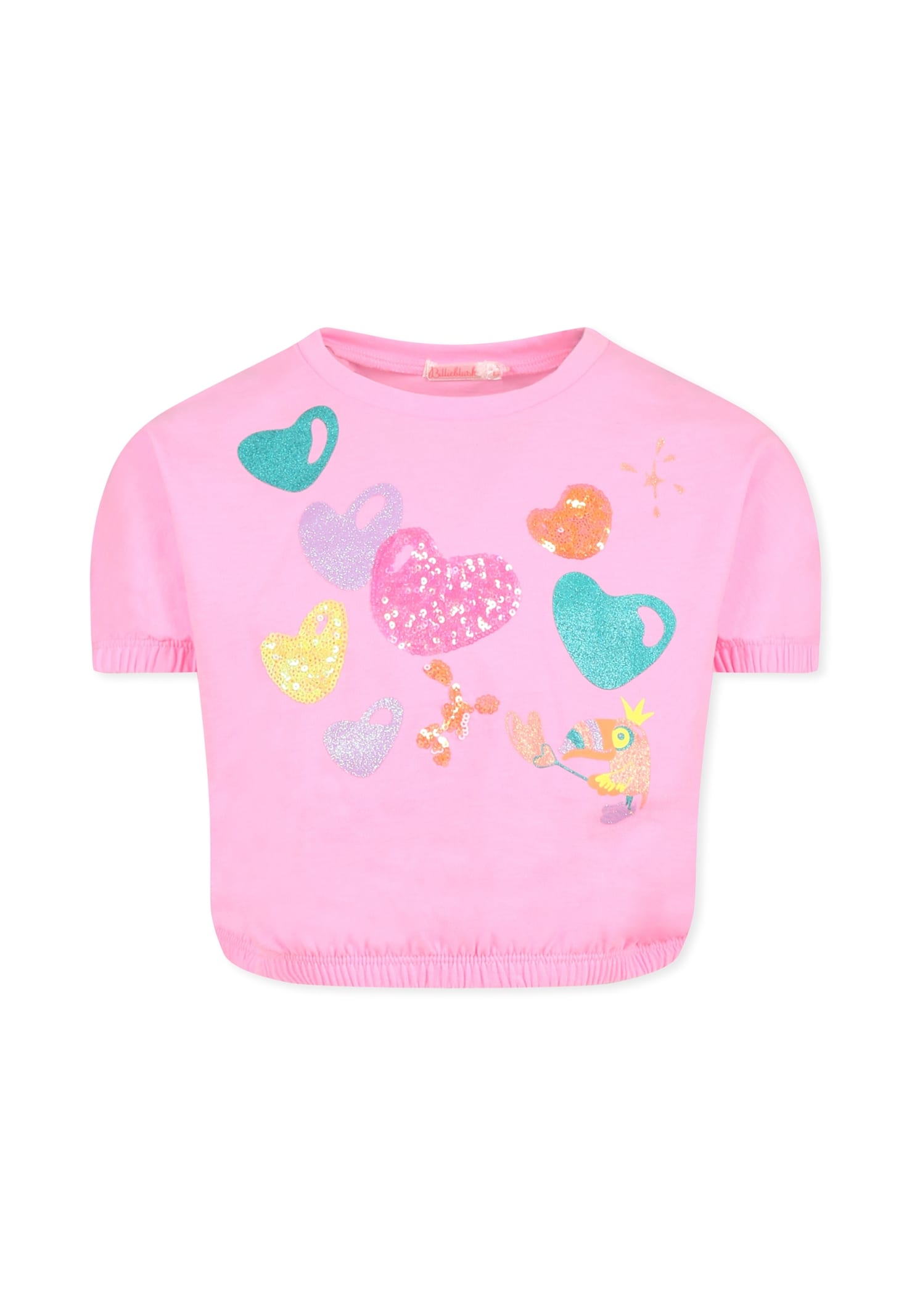Billieblush Pink Crop T-shirt For Girl With Hearts