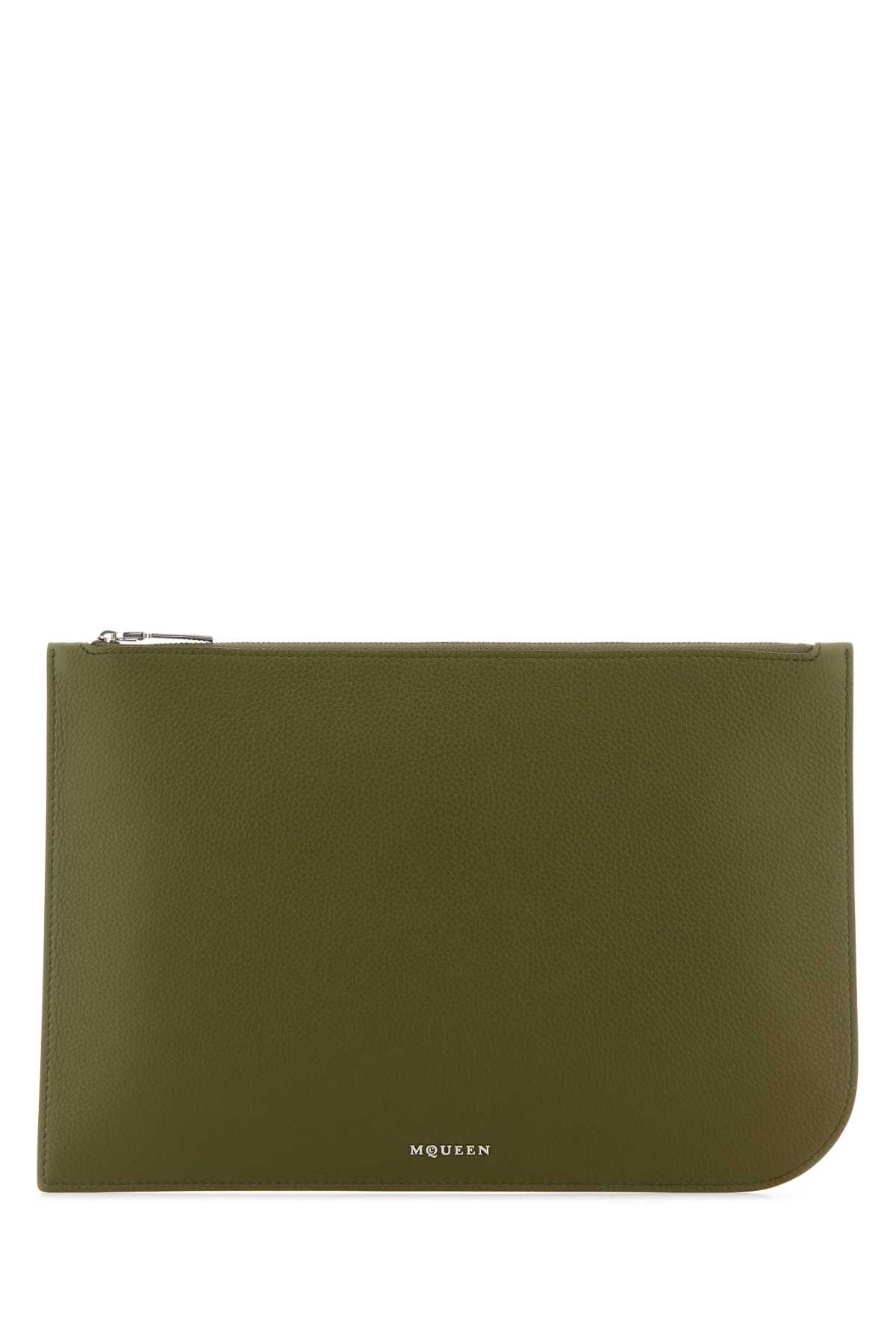 Alexander McQueen Olive Green Leather Large Sling Pouch