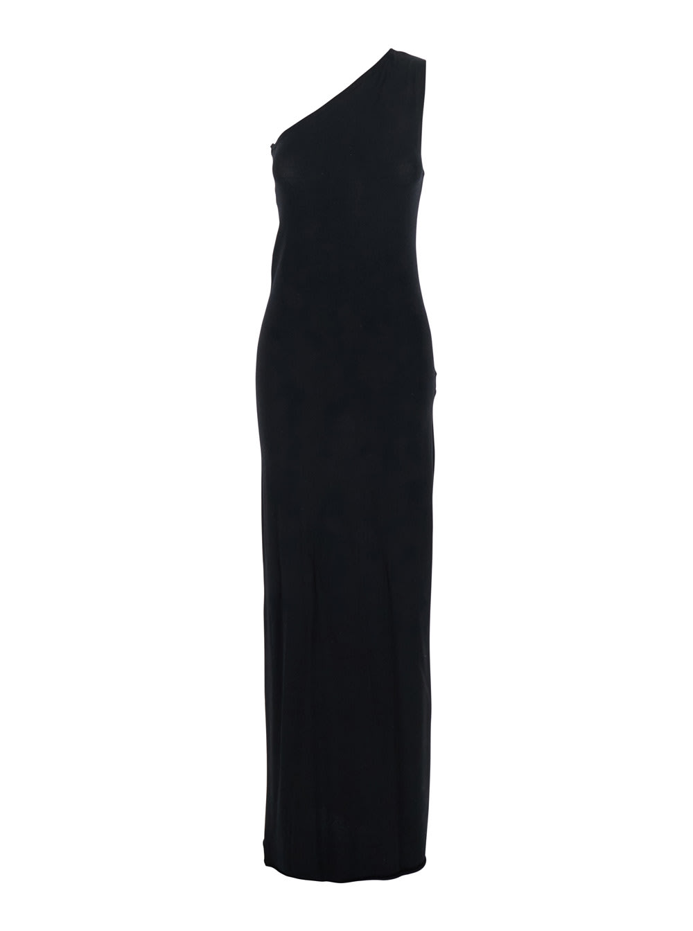 SEMICOUTURE Black One-shoulder Long Dress With Asymmetric Neckline In Viscose Blend Woman