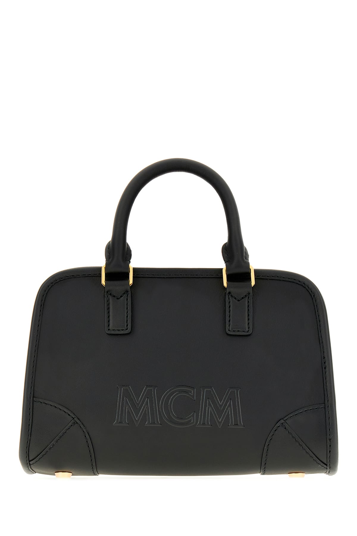 MCM Black Leather Aren Boston Mini Handbag