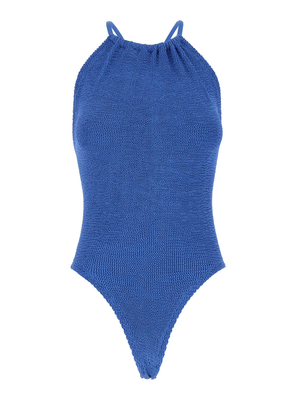 Hunza G portia Blue Swimsuit With Criss-crossed Straps On The Rear In Tech Fabric Woman