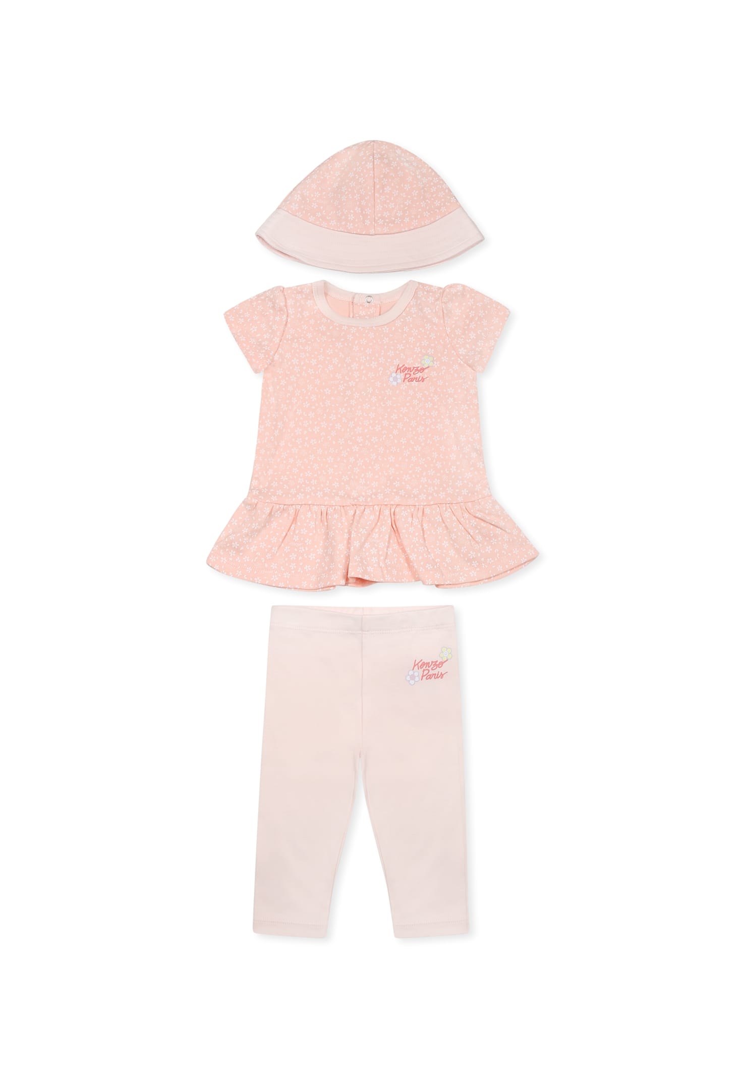 Kenzo Kids Pink Birth Set For Baby Girl With Floral Print