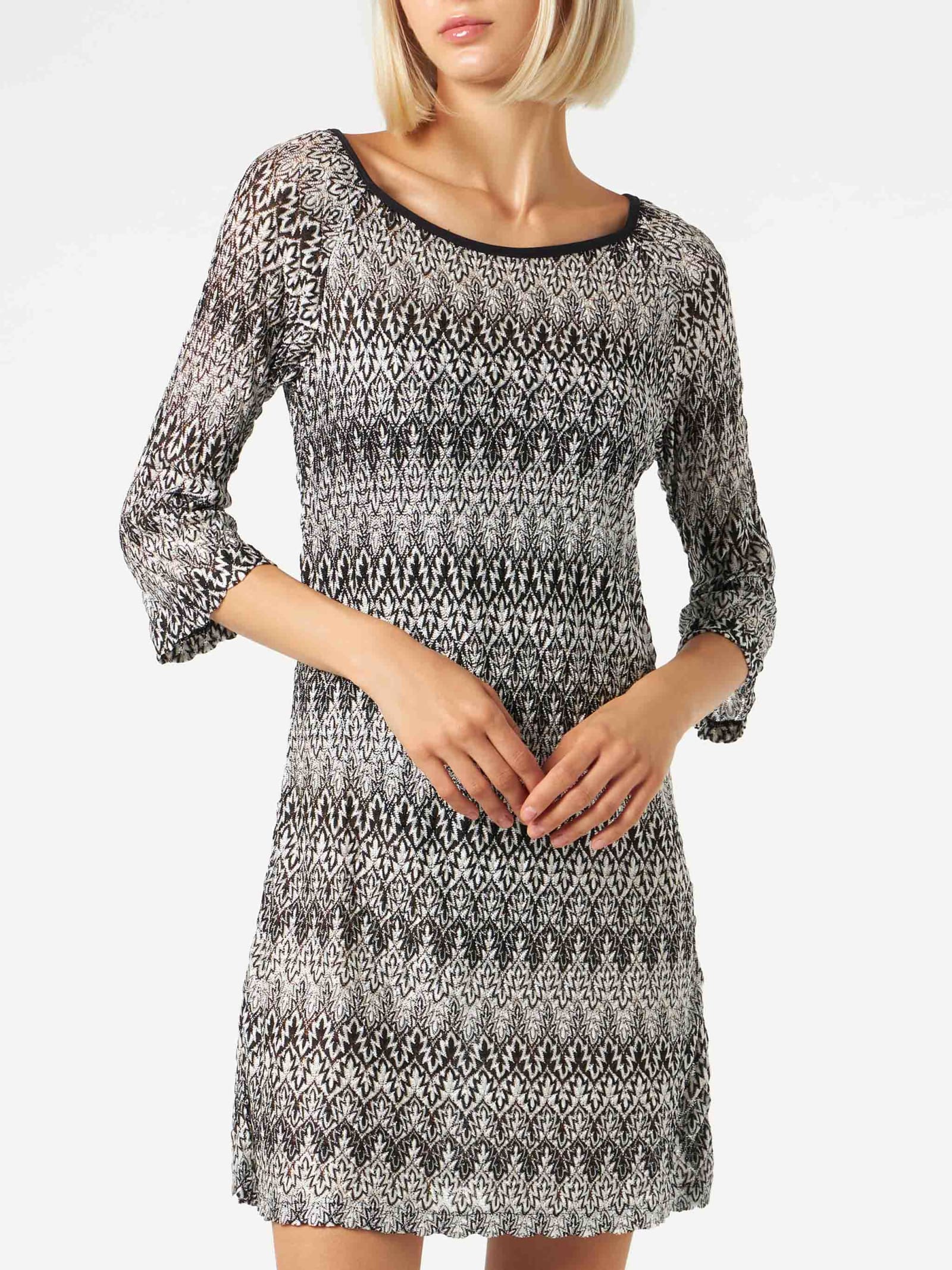 MC2 Saint Barth Black And White Knitted Chevron Mini Dress