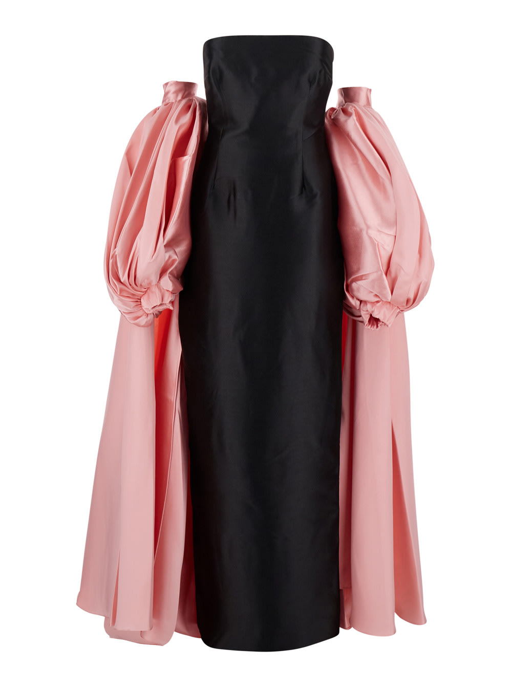 Solace London lea Black Long Dress With Rear Cape Insert And Train In Tech Fabric Stretch Woman