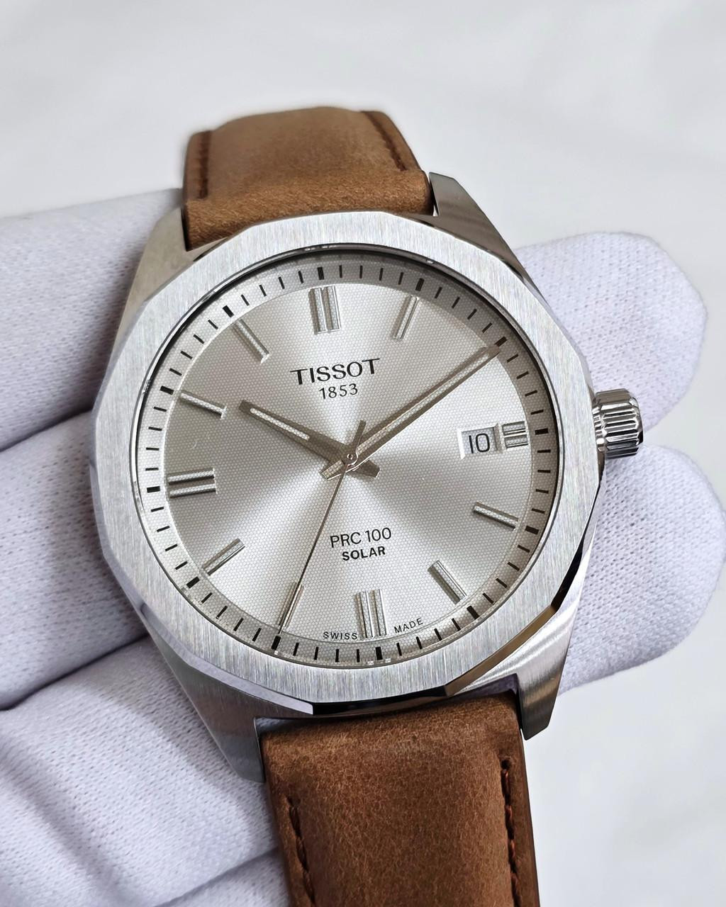 TISSOT PRC 100 Solar Quartz 39 MM Silver Dial Leather Men's Watch T1514221603100 / T151.422.16.031.00