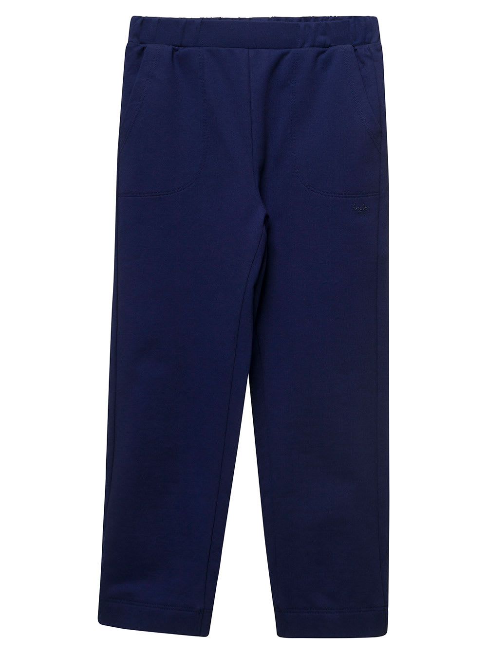 Il Gufo Blue Trousers With Elastic Waistband And Logo In Cotton Girl
