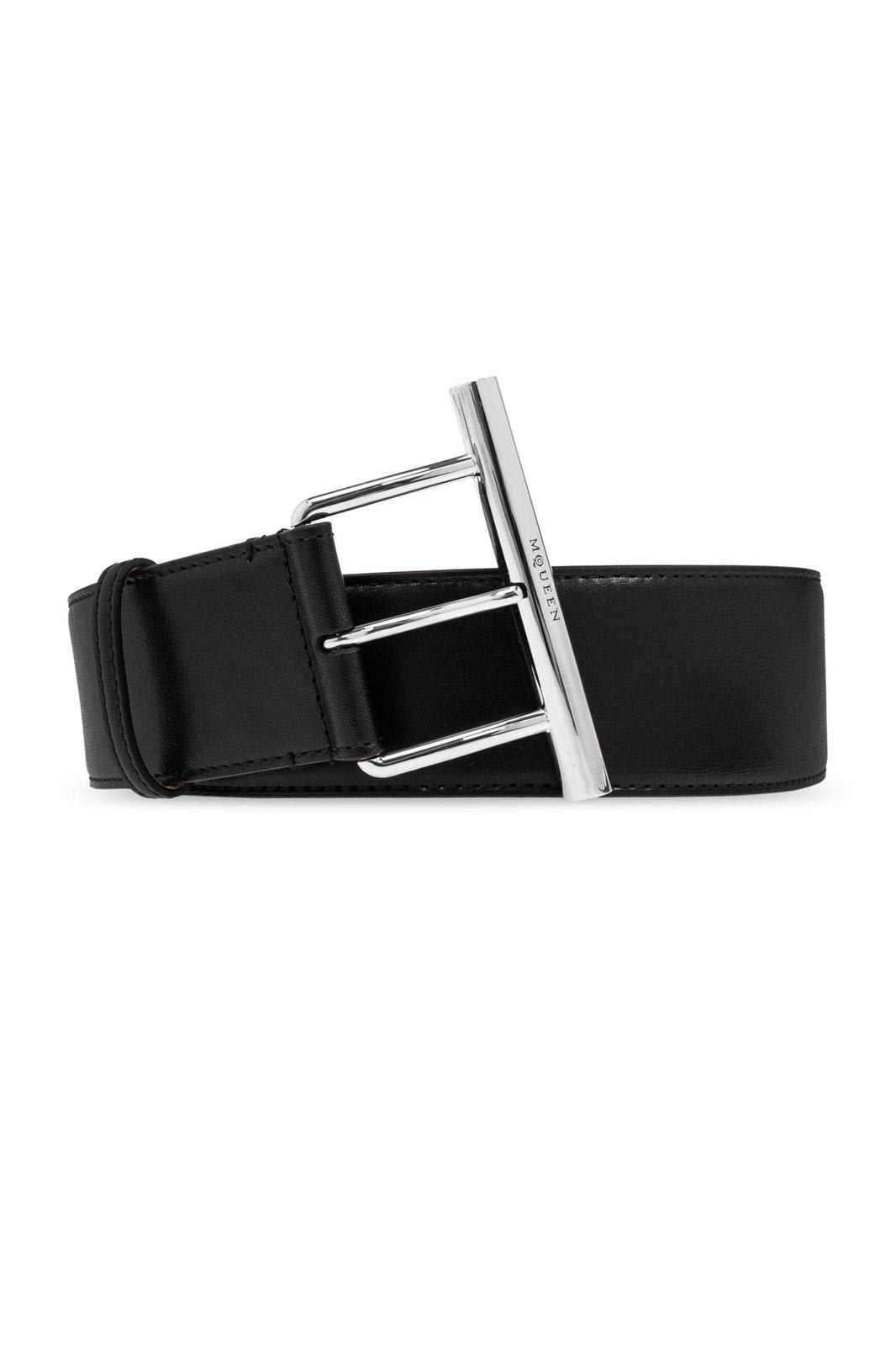 Alexander McQueen T-bar Buckled Logo Engraved Belt
