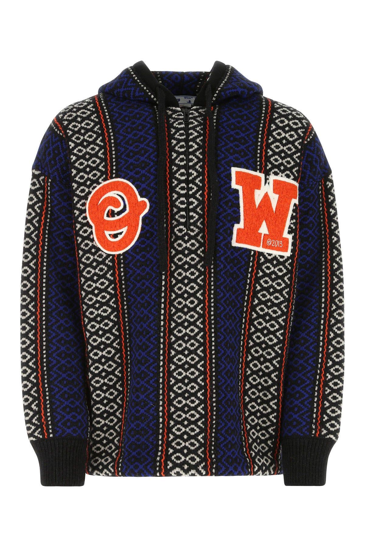 Off-White Embroidered Wool Blend Oversize Sweater