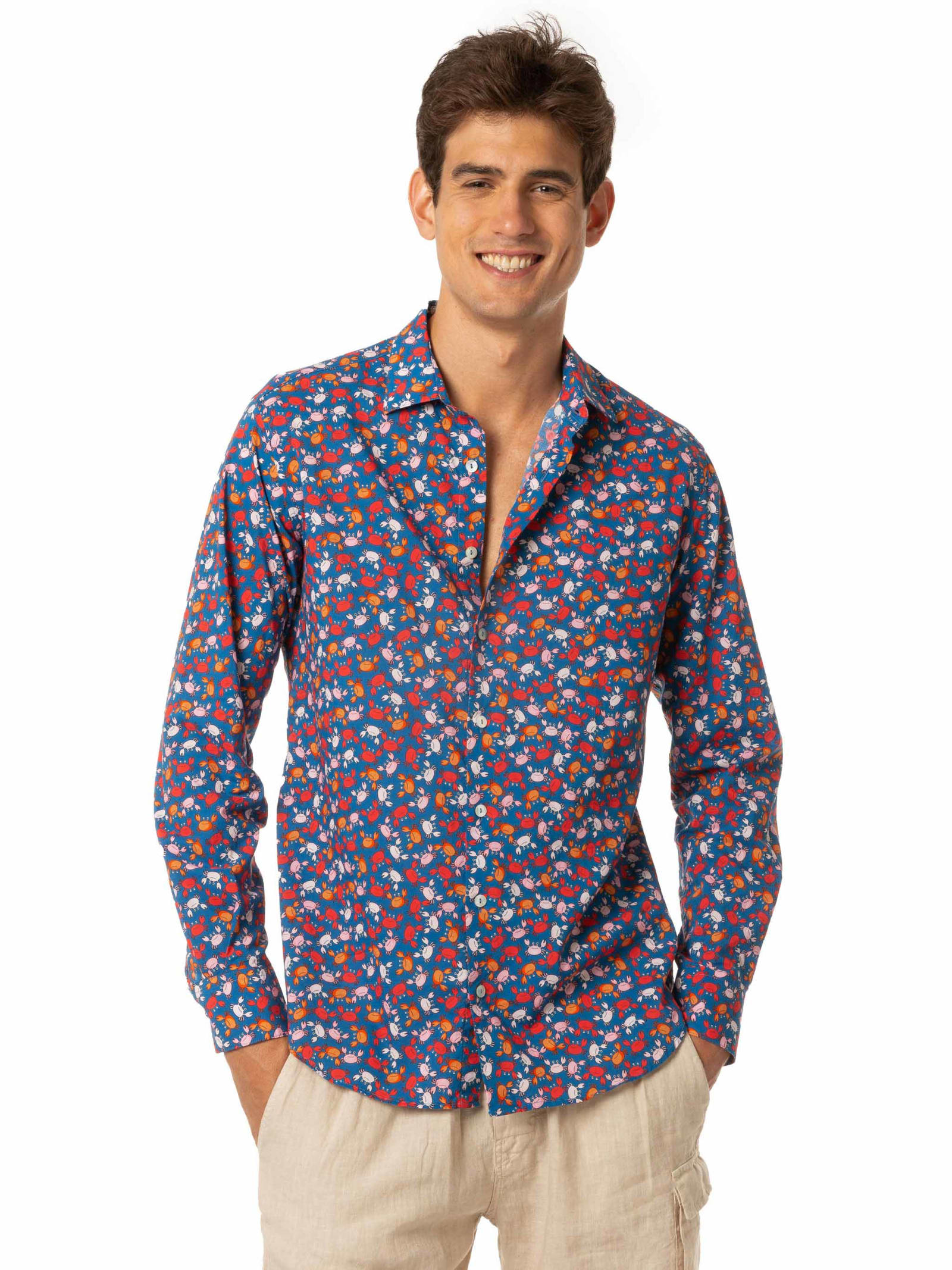 MC2 Saint Barth Man Muslin Cotton Sikelia Shirt With Crab Print