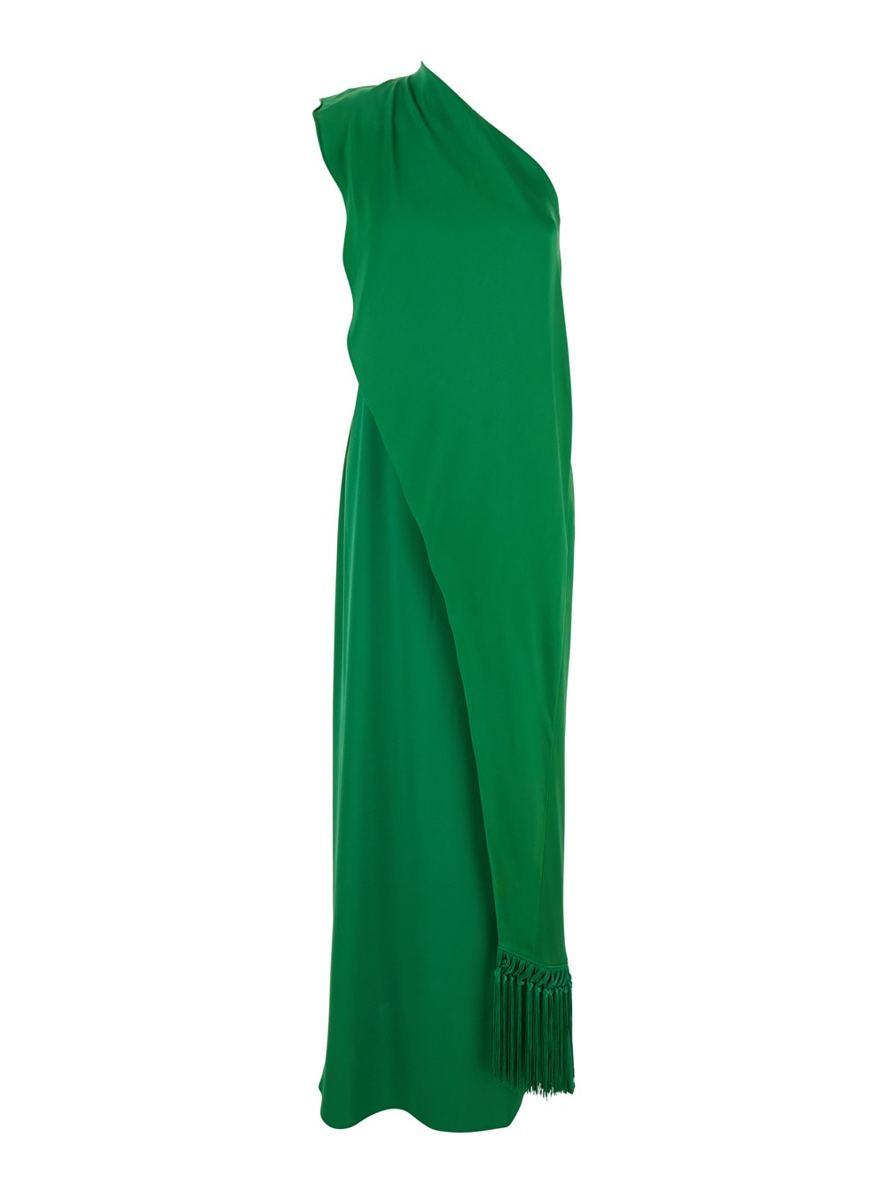 Taller Marmo berenson Green One-shoulder Long Dress With Scarf Detail In Viscose Stretch Blend Woman