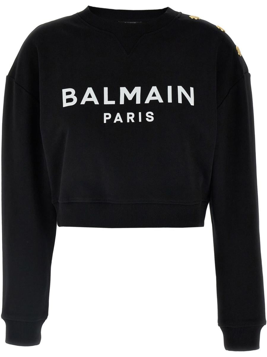 Balmain Logo Organic Cotton Cropped Sweatshirt