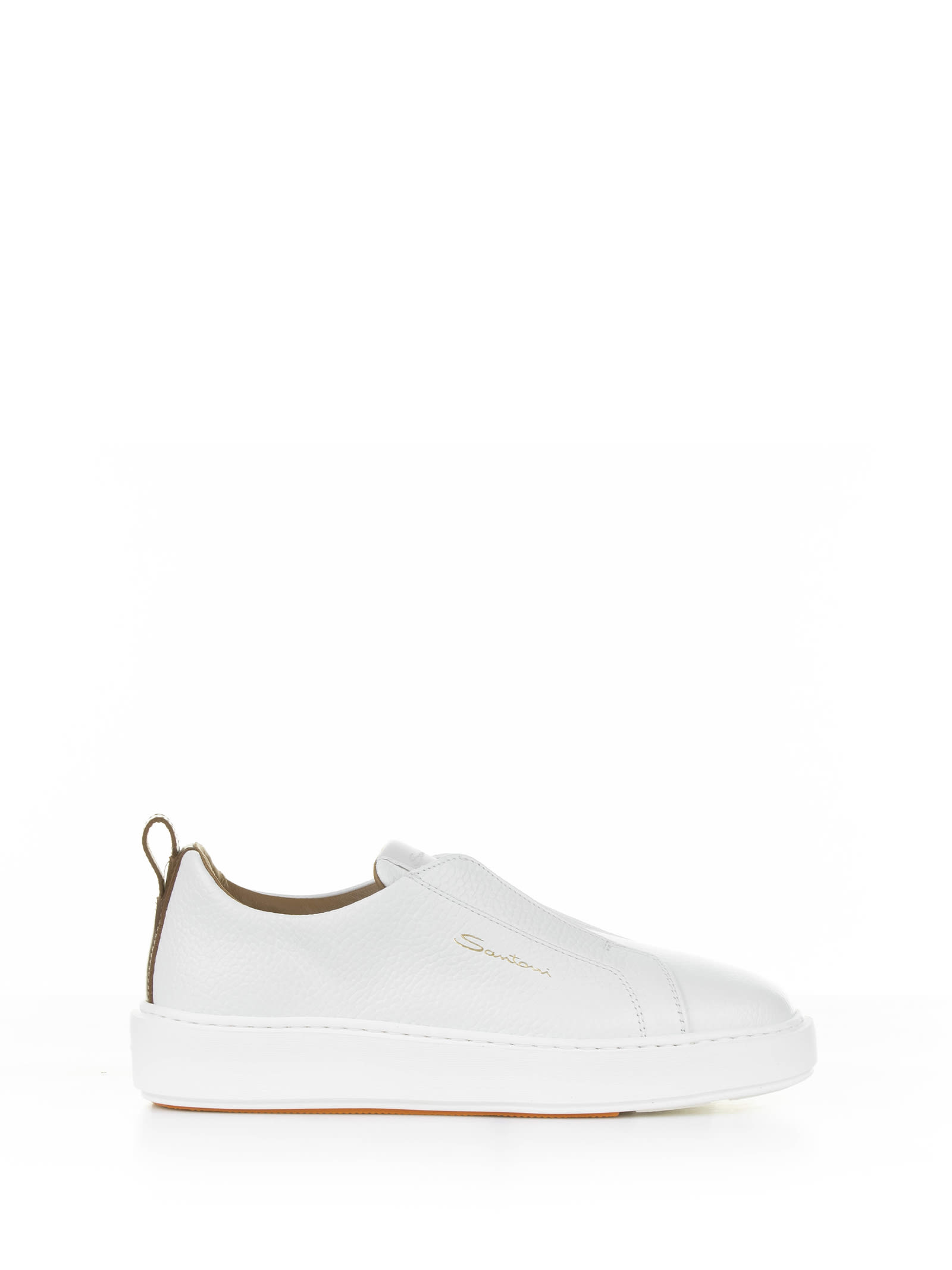 Santoni 白色皮革套脚运动鞋