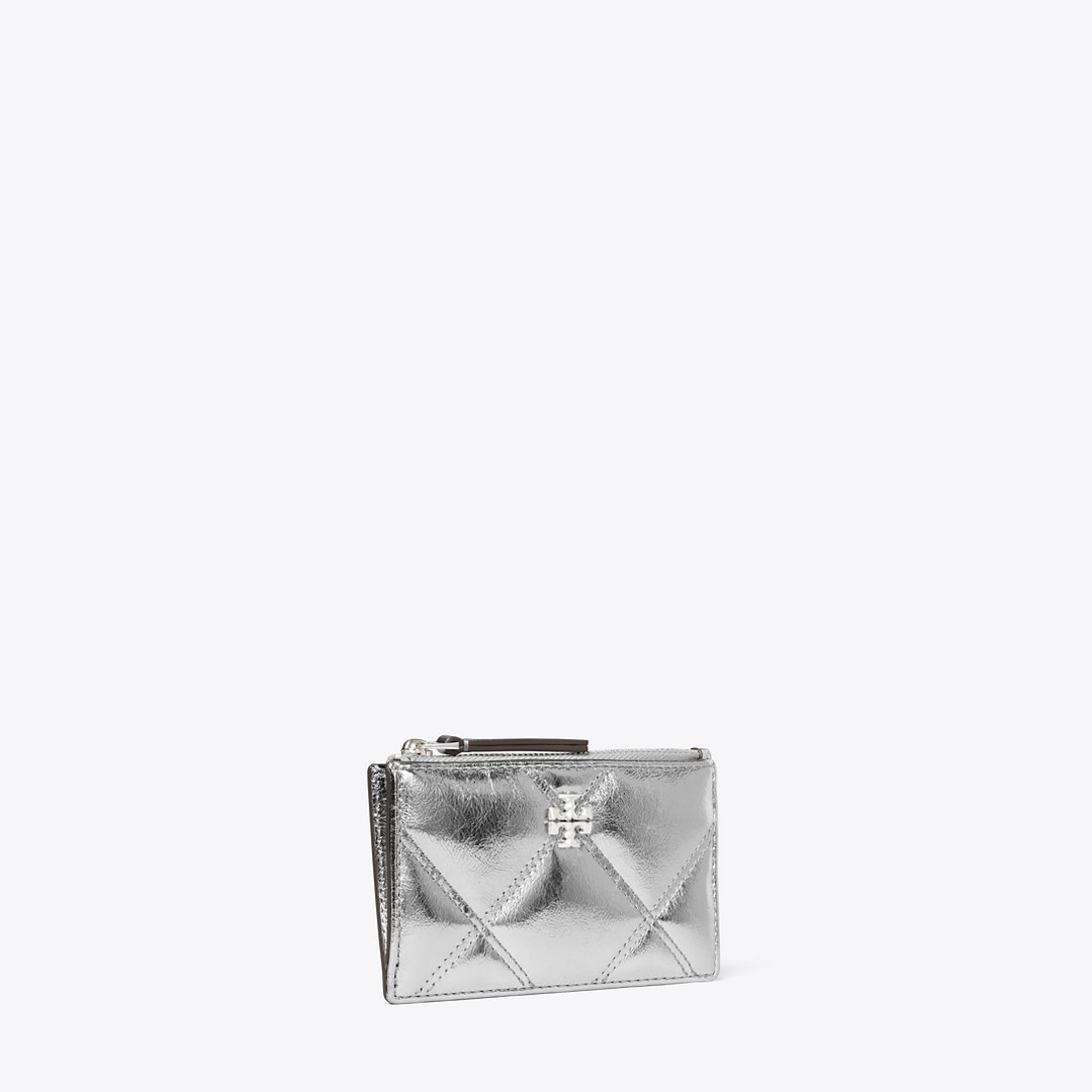 Tory Burch Kira Metallic Diamond Quilt Zip Card Case