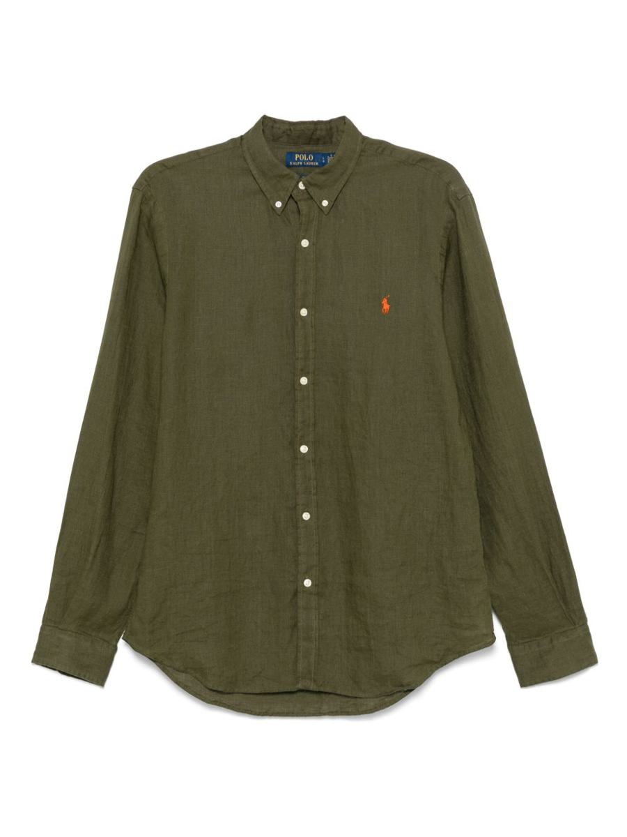 Polo Ralph Lauren Olive Green Cotton Shirt With Signature Polo Pony Motif