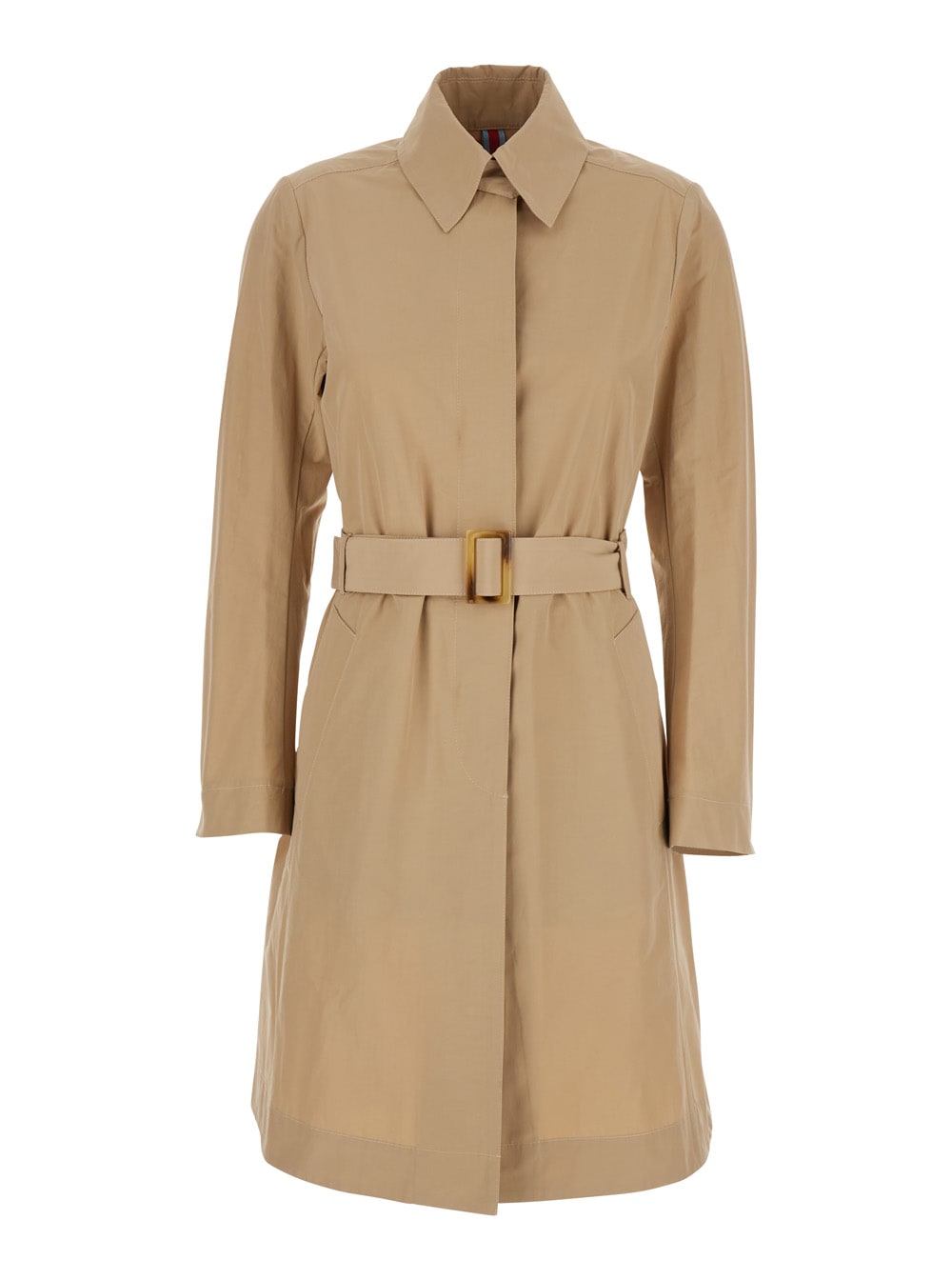 Merci Beige Trench Coat With Classic Collar And Adjustable Belt In Fabric Woman