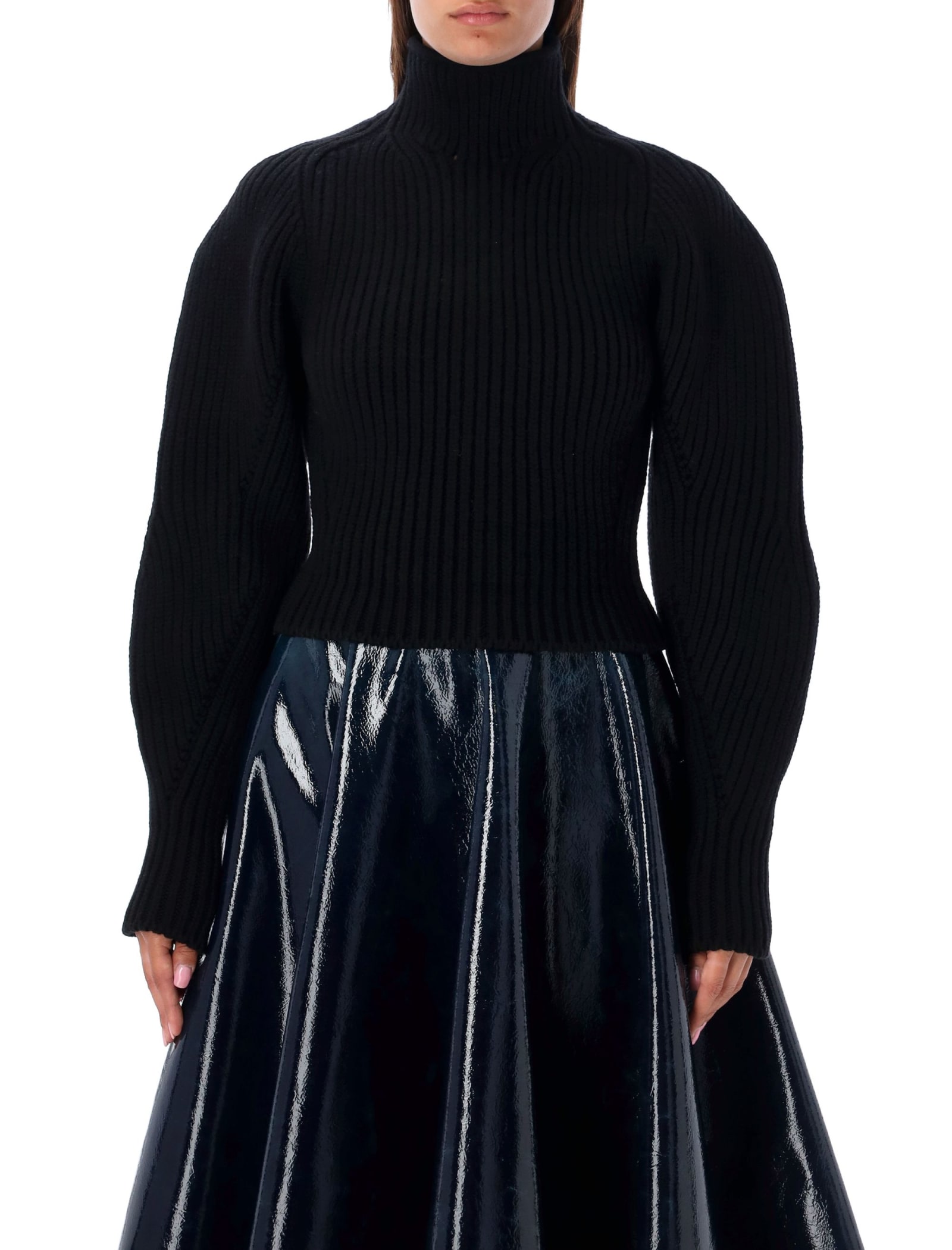 Alaia High-neck Knit Balloon-sleeved Sweater