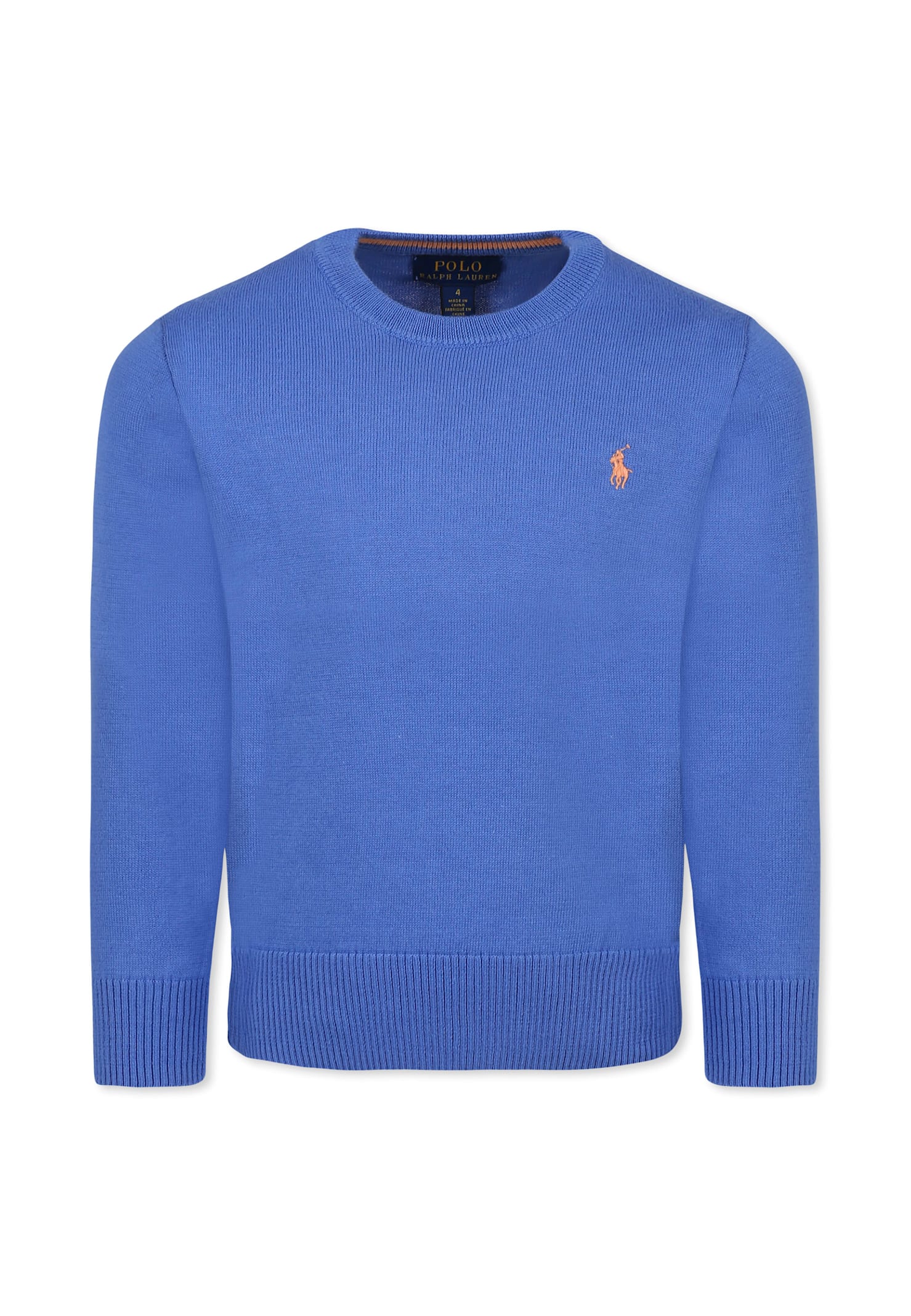 Ralph Lauren Light Blue Sweater For Boy With Iconic Orange Pony