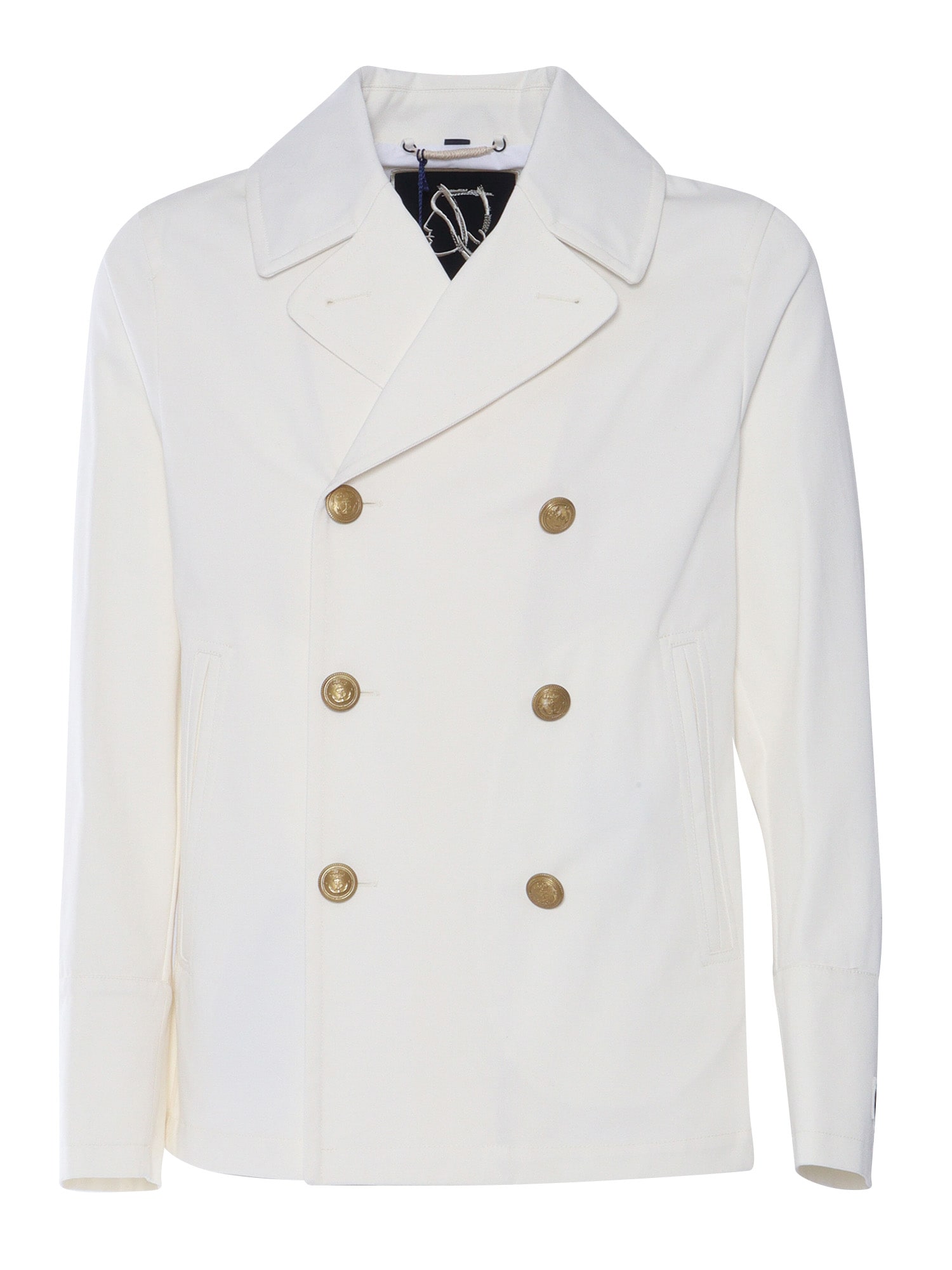 Sealup Unaone Peacoat In Cotton, Water Repellent, Linined, Brass Buttons, Embroidered Anchor On The Wrist