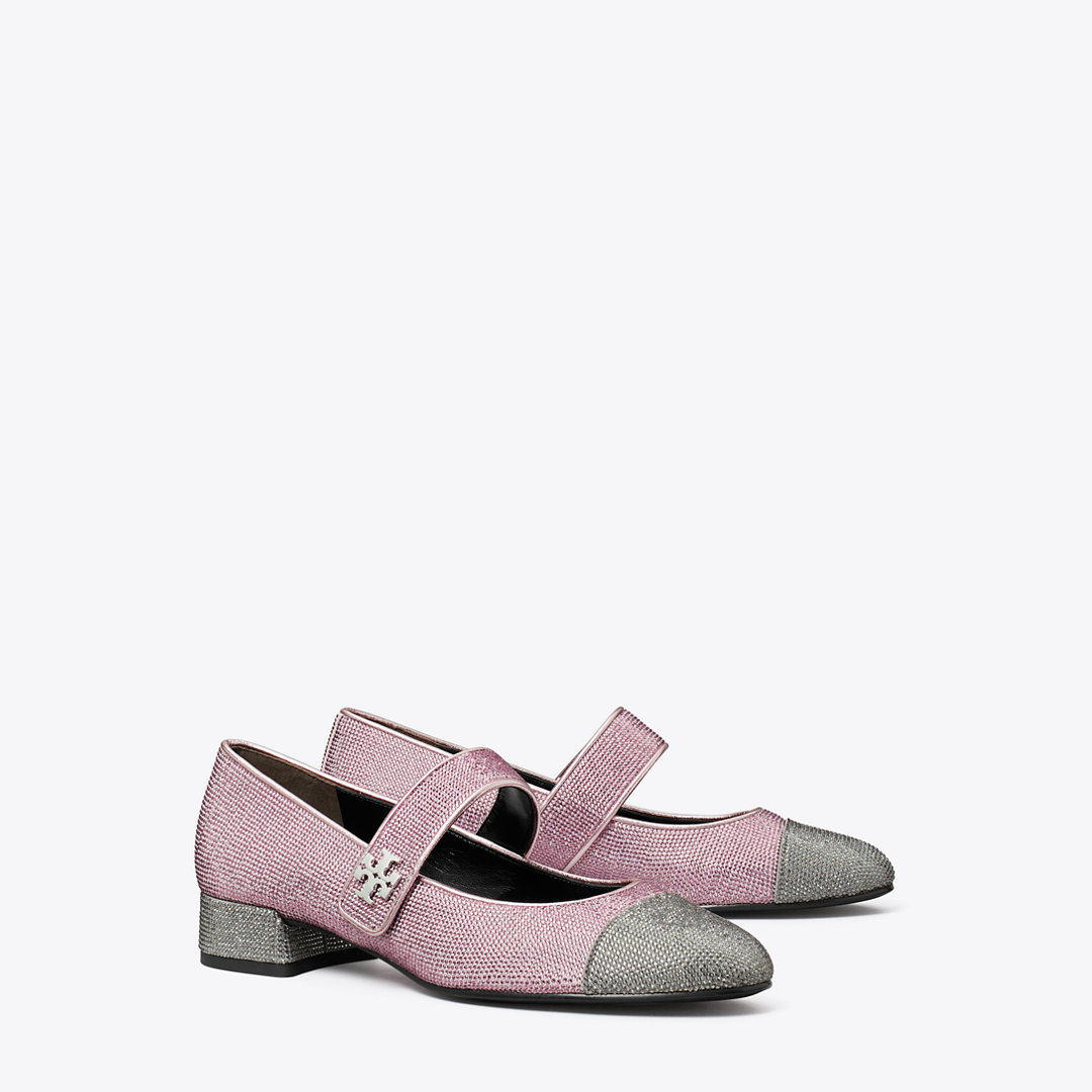 Tory Burch Cap-Toe Mary Jane Pavé Heeled Ballet