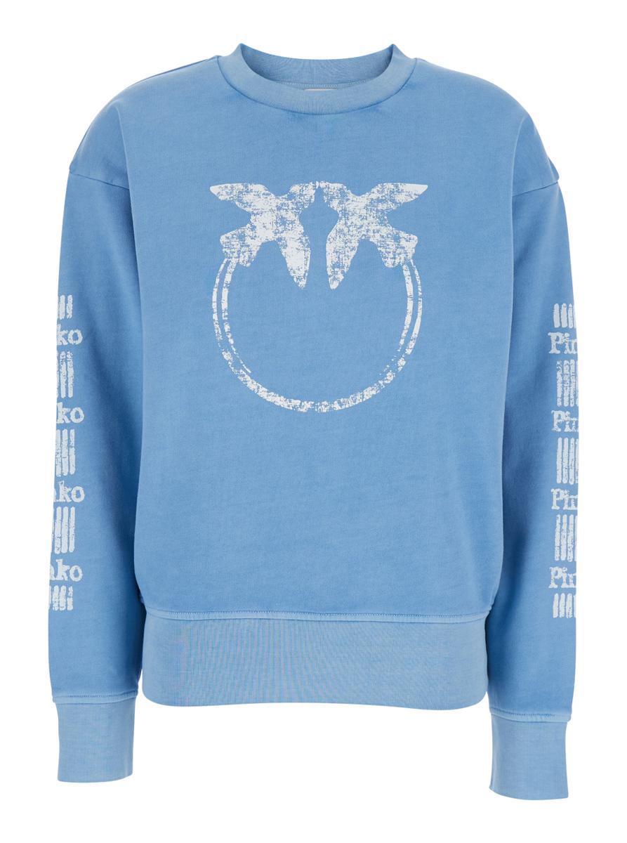 'Mindelo' Light Blue Sweatshirt With Logo Print On The Front And Sleeves In Cotton Woman