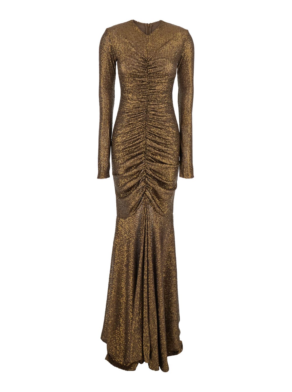 Norma Kamali Metallic Long Dress With V-neck And Sequin Decorations In Tech Fabric Woman