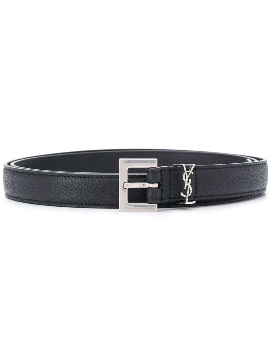 Saint Laurent Grained Leather Cassandre Thin Belt With Square Buckle Accessories