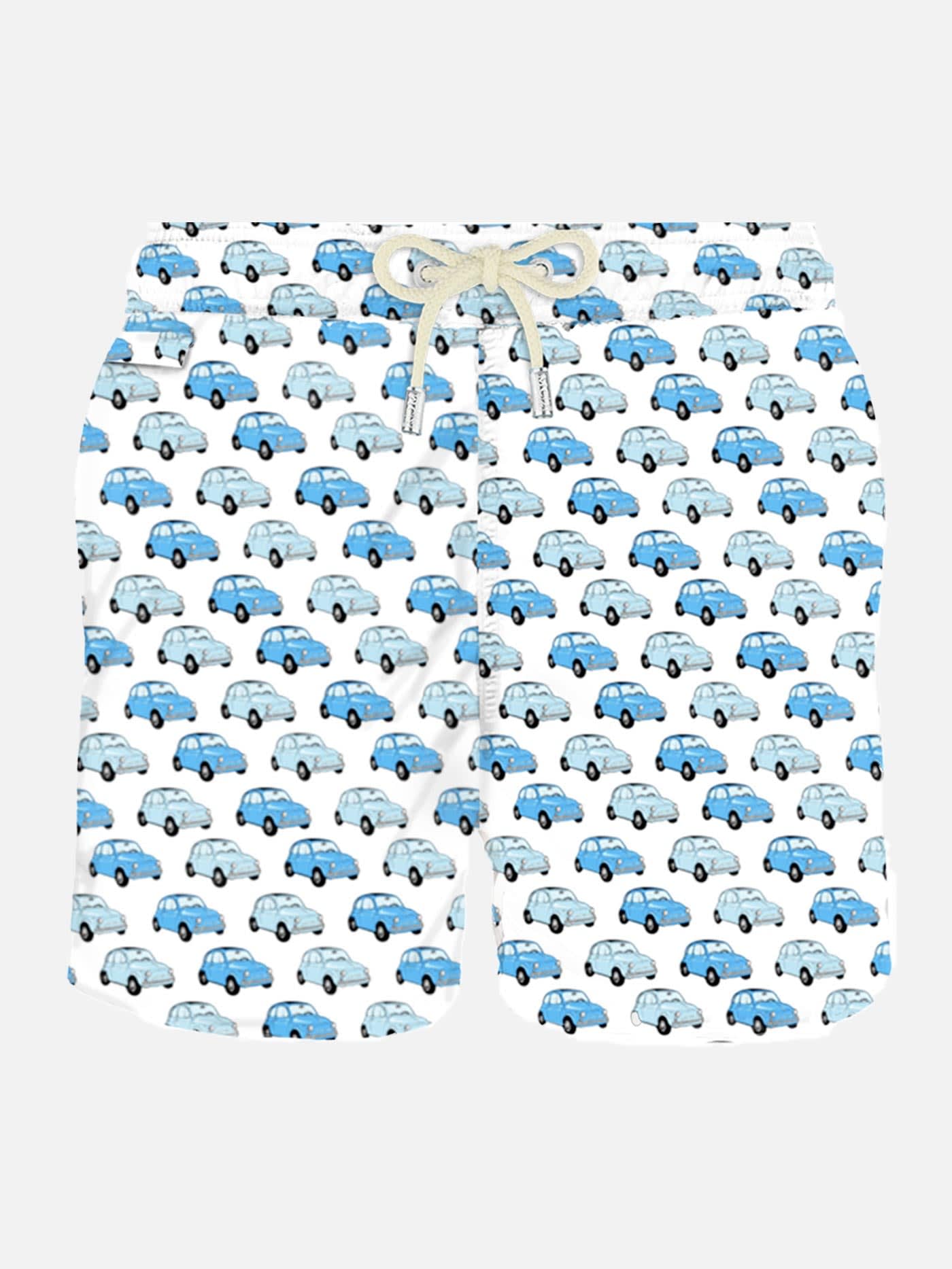 MC2 Saint Barth Man Light Fabric Swim Shorts With Fiat 500 Car Print Fiat 500 Special Edition