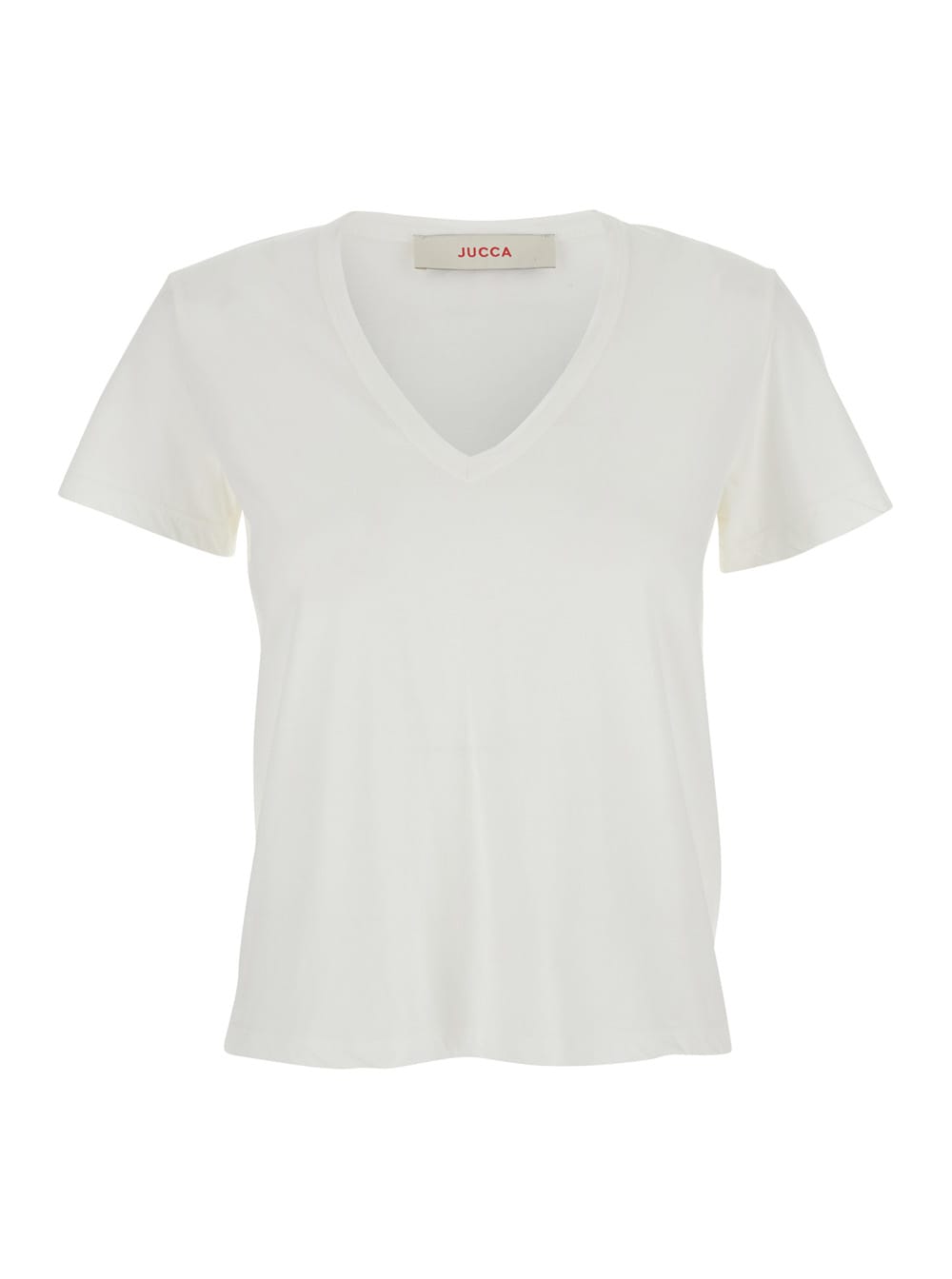 Jucca White T-shirt With Wide V-neck And Short Sleeves In Cotton Woman