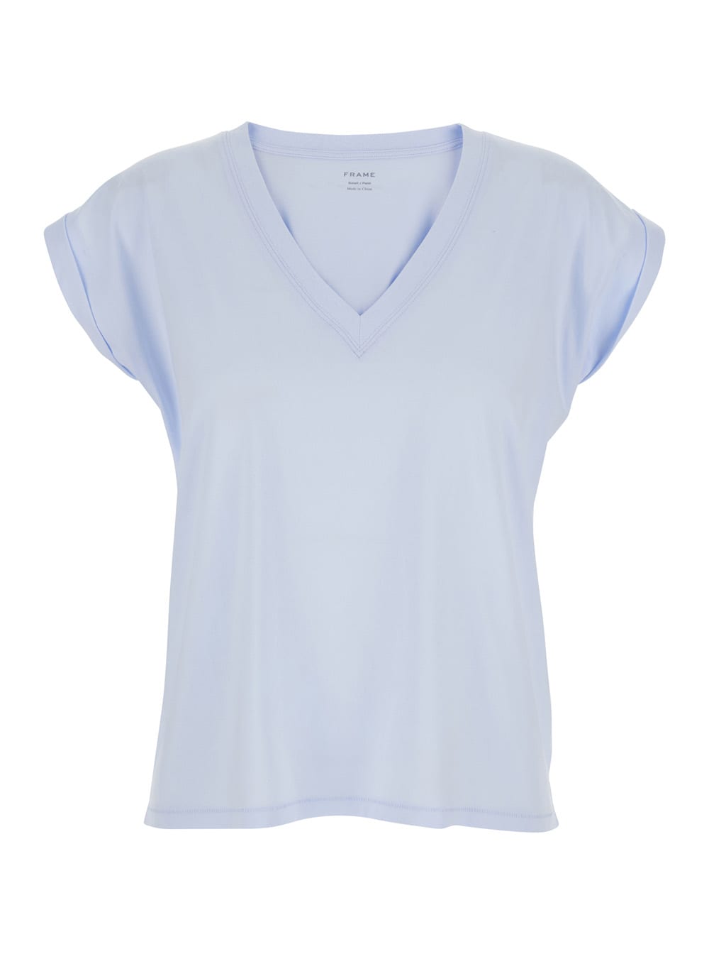 Frame easy Light Blue T-shirt With V Neck In Cotton Woman