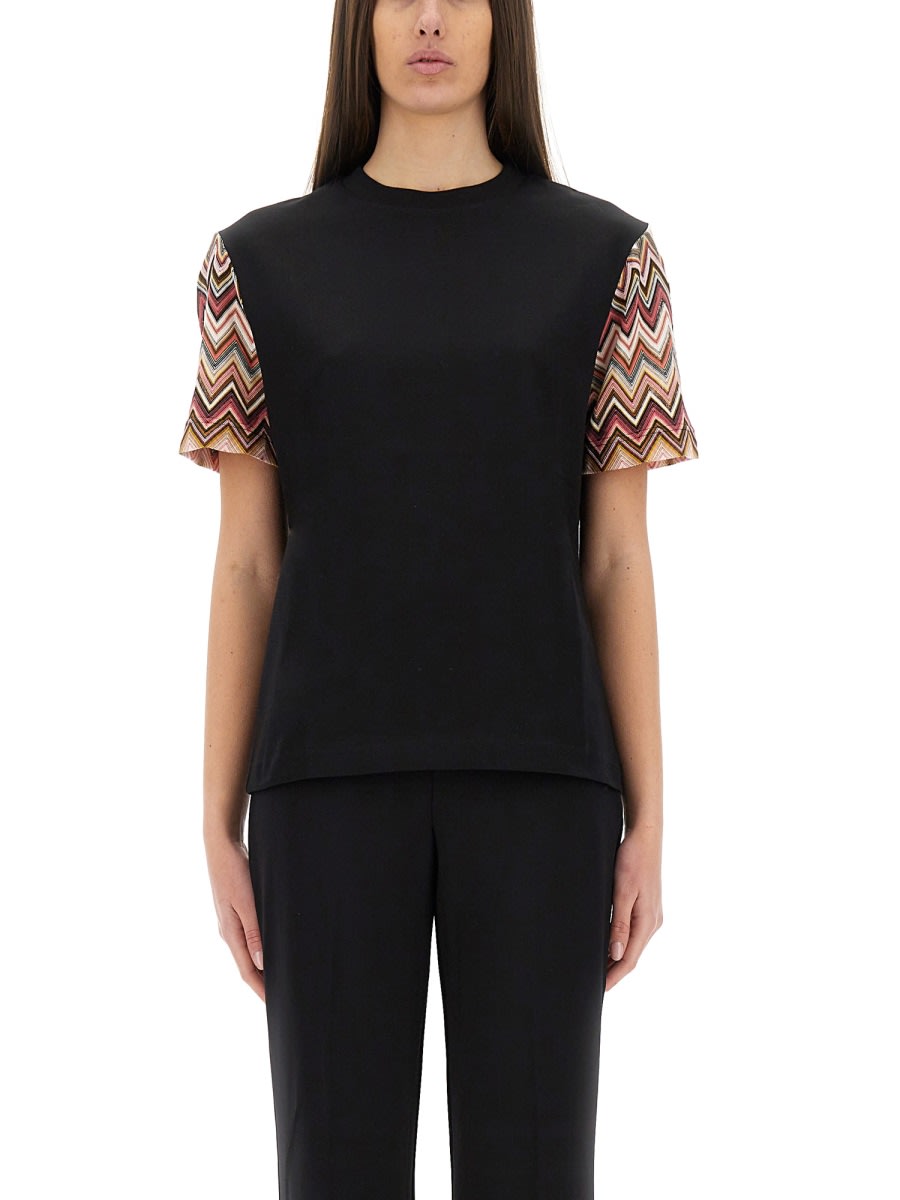 Missoni T-shirt With Zig Zag Knit Sleeves