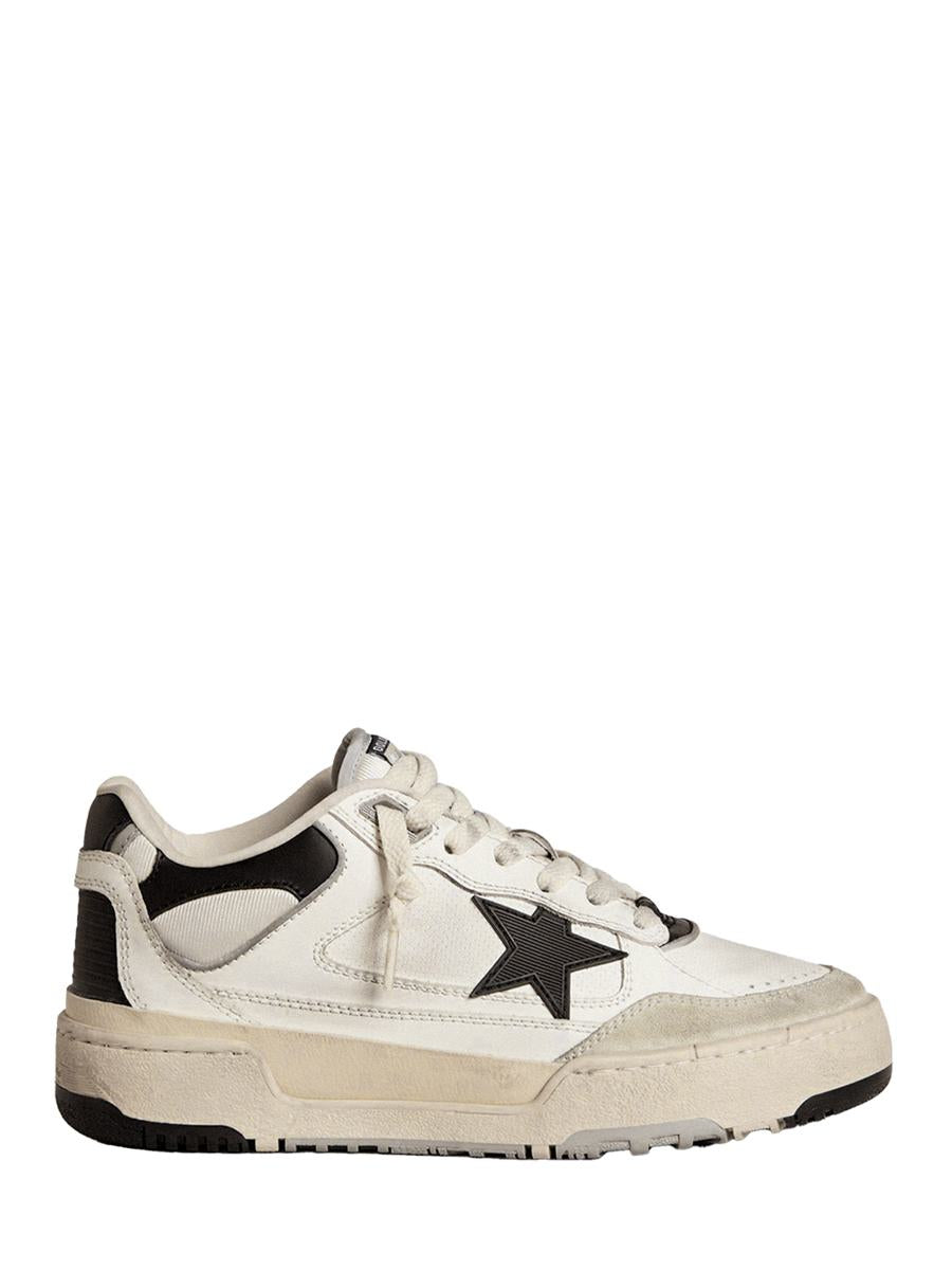 Golden Goose Forty2 Distressed Finish Leather And Fabric Sneakers With Black Star Shoes
