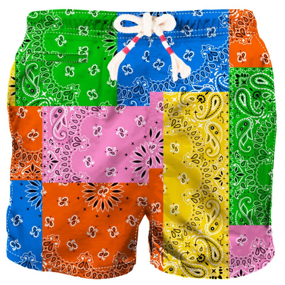 MC2 Saint Barth Man Swim Shorts With Multicolor Bandanna Print