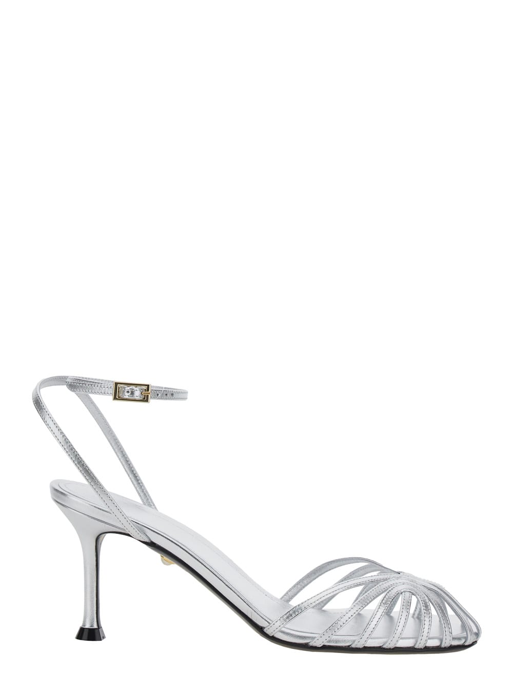 Alevì ally-75 Metallic Pumps With Adjustable Ankle Strap And Heel In Leather Woman