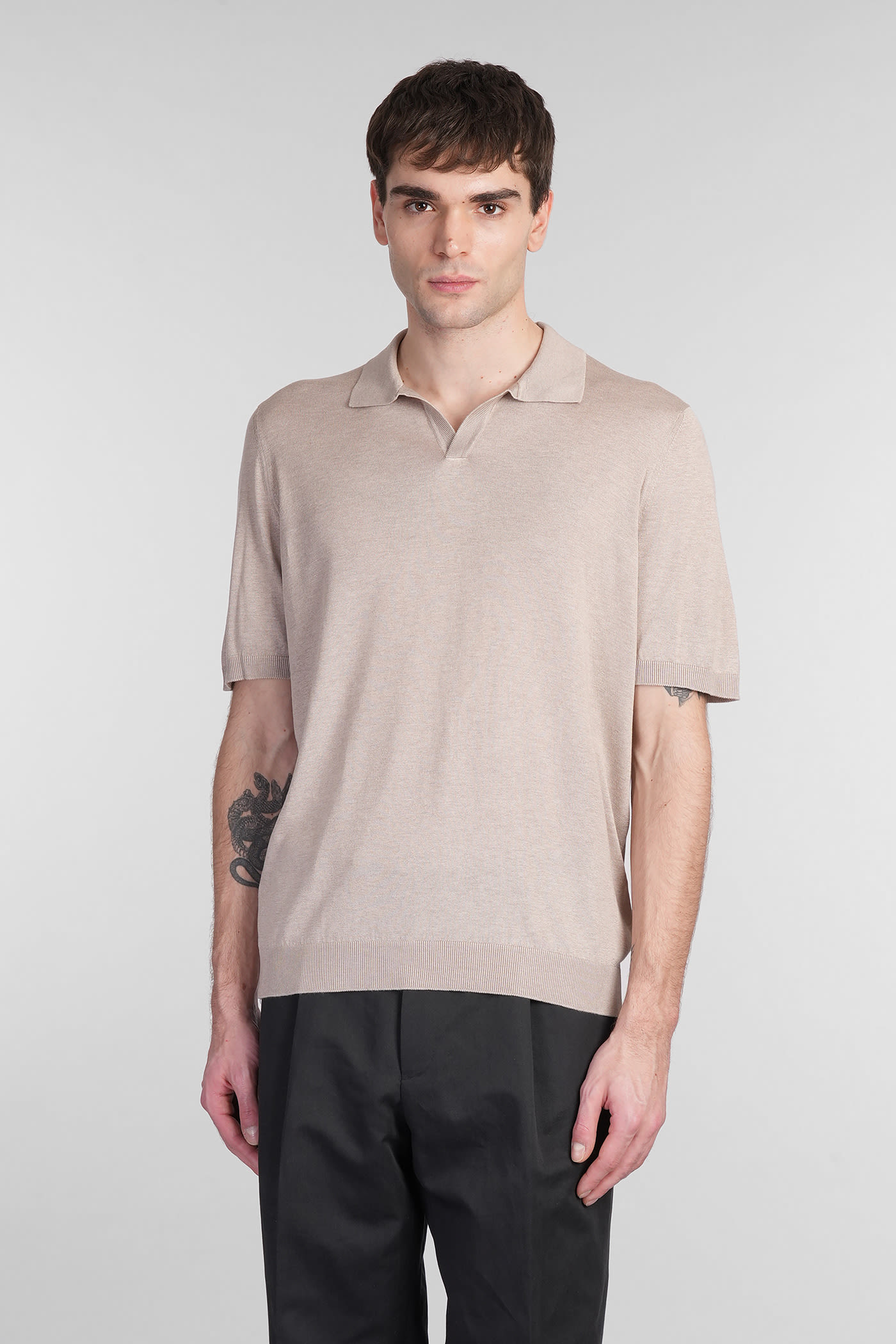 Tagliatore 0205 Keith Polo In Taupe Silk