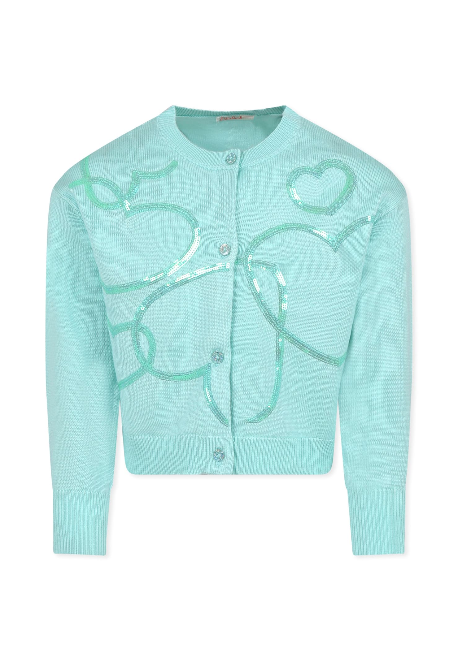 Billieblush Green Cardigan For Girl With Hearts