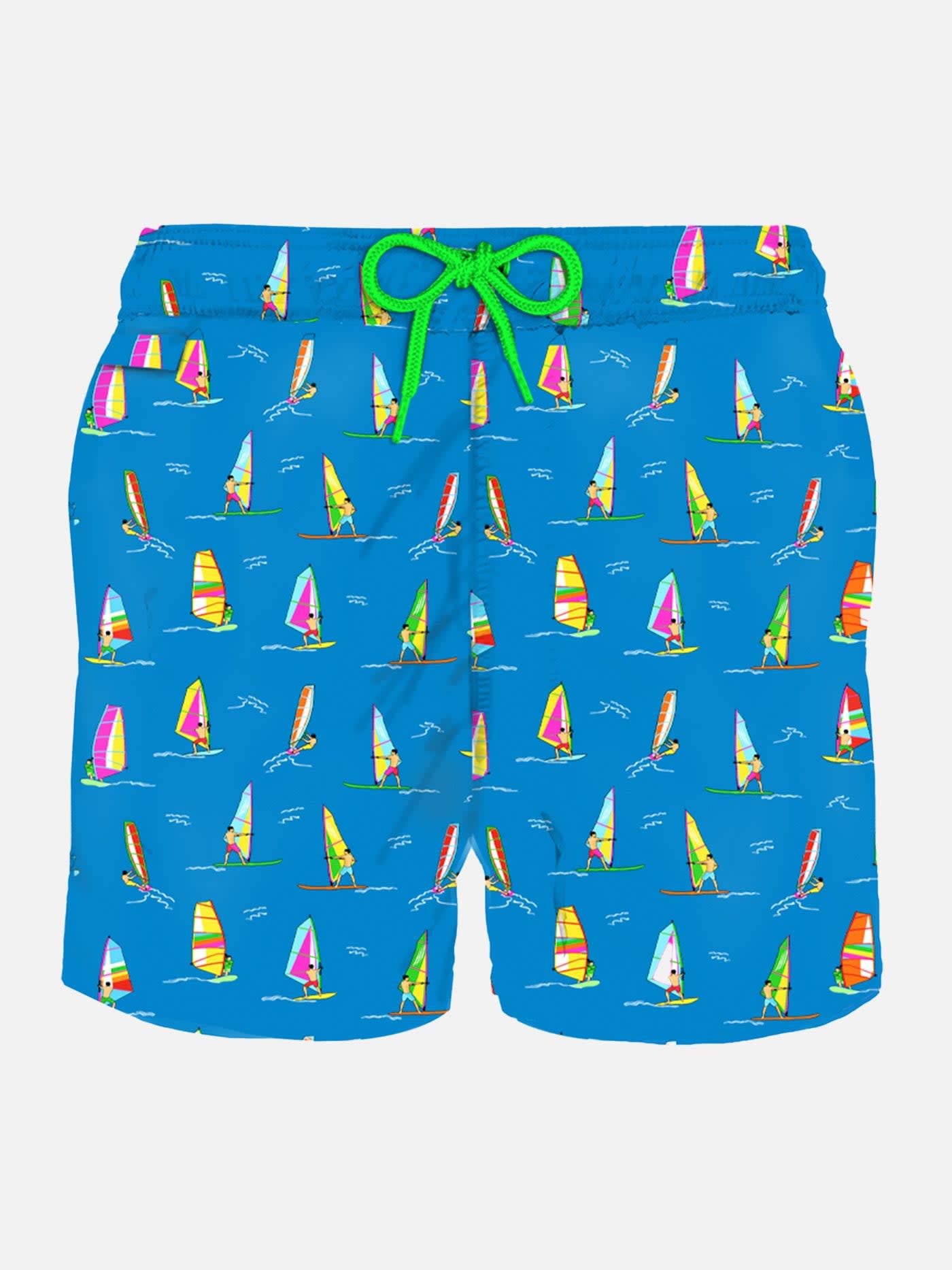 MC2 Saint Barth Man Light Fabric Swim Shorts With Windsurf Print