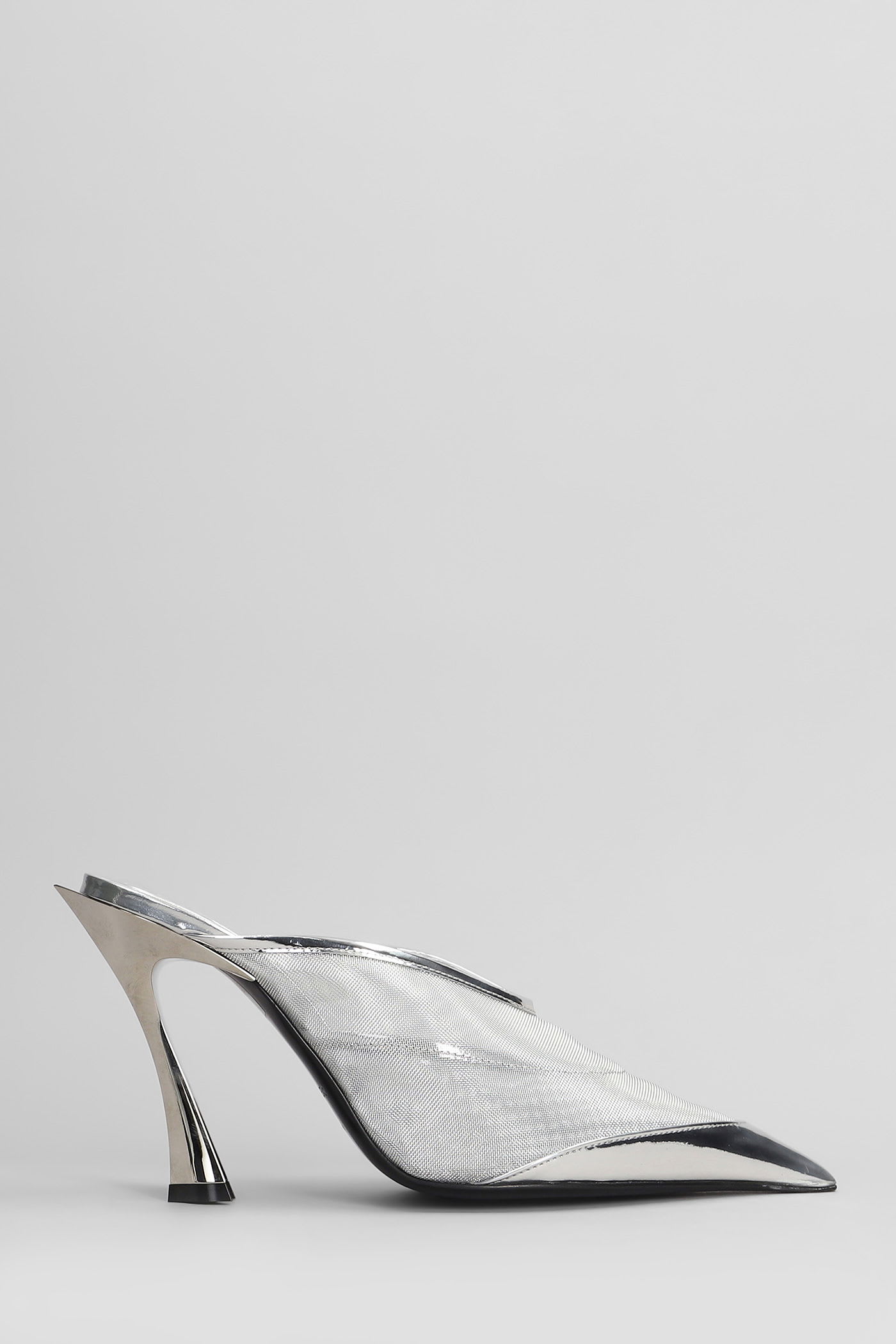 Mugler Slipper-mule In Silver Polyamide