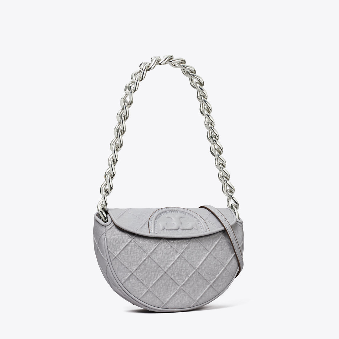 Tory Burch Mini Fleming Soft Polished-Grain Crescent Bag
