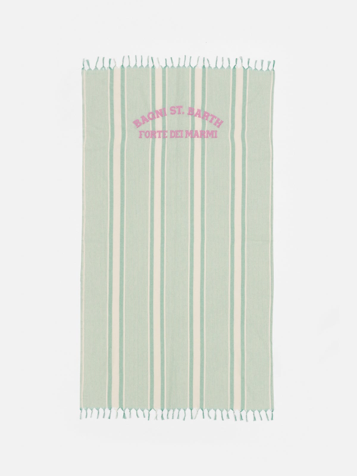 MC2 Saint Barth Light Cotton Beach Towel Fouta With Water Green Striped Print And Embroidery