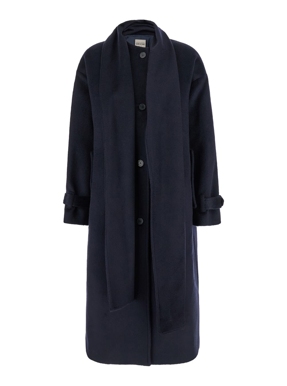 SEMICOUTURE Blue Single-breasted Long Coat With Scarf In Wool Blend Woman