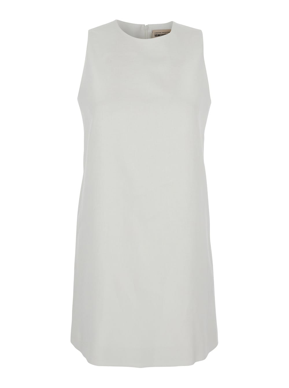 SEMICOUTURE White Sleeveless Dress With Round Neckline In Linen Woman