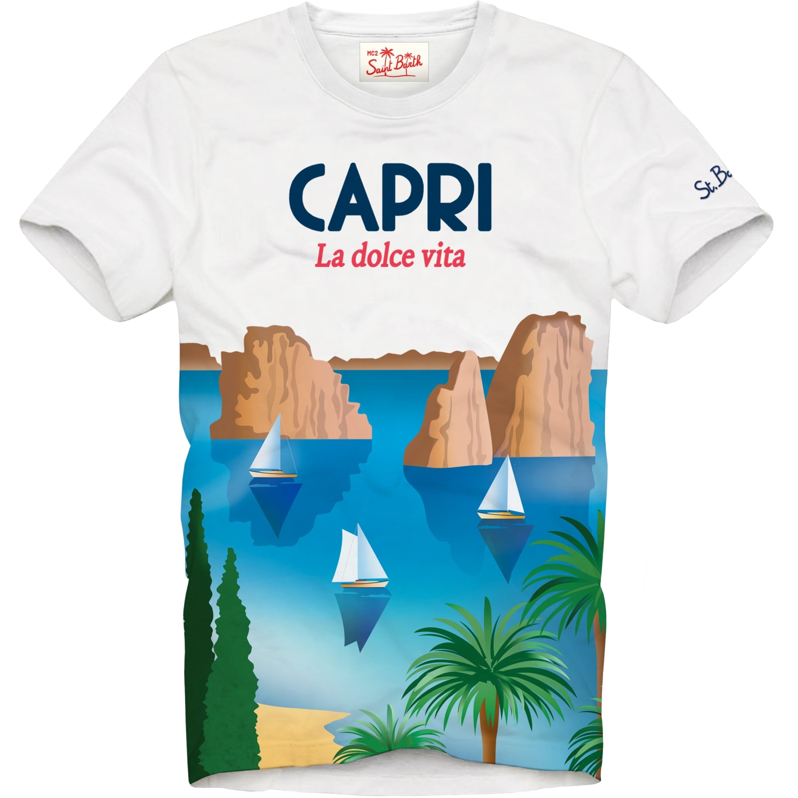 MC2 Saint Barth Man Cotton T-shirt With Capri Postcard Print