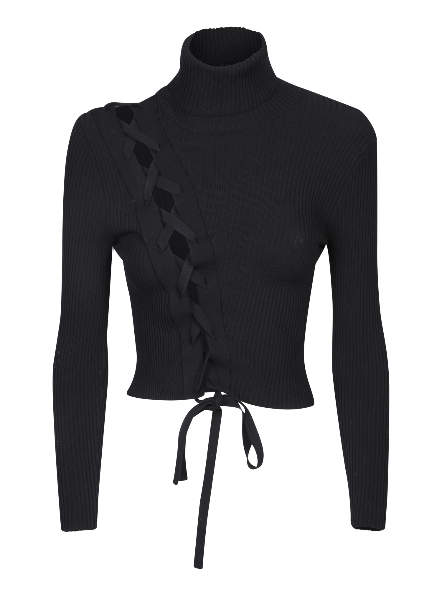 SSHEENA Black Lace-up Cropped Sweater