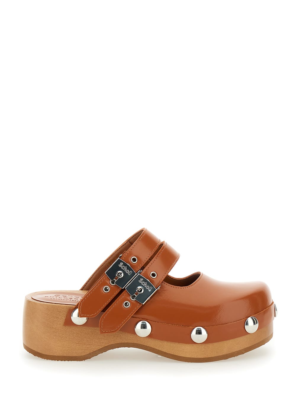 Philosophy di Lorenzo Serafini mary Jane Brown Mules With Wooden Sole In Abraded Leather Woman